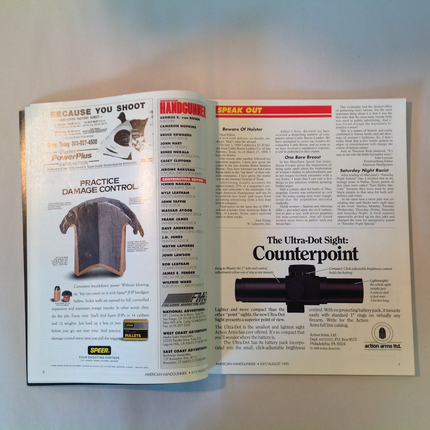 Vintage Jul/Aug 1990 American Handgunner Magazine Custom Combat .45 Auot Big Bore .500 Magnum