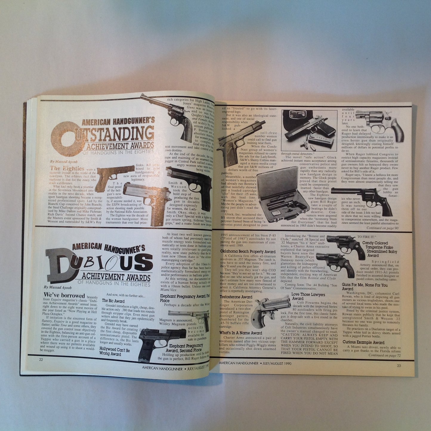 Vintage Jul/Aug 1990 American Handgunner Magazine Custom Combat .45 Auot Big Bore .500 Magnum