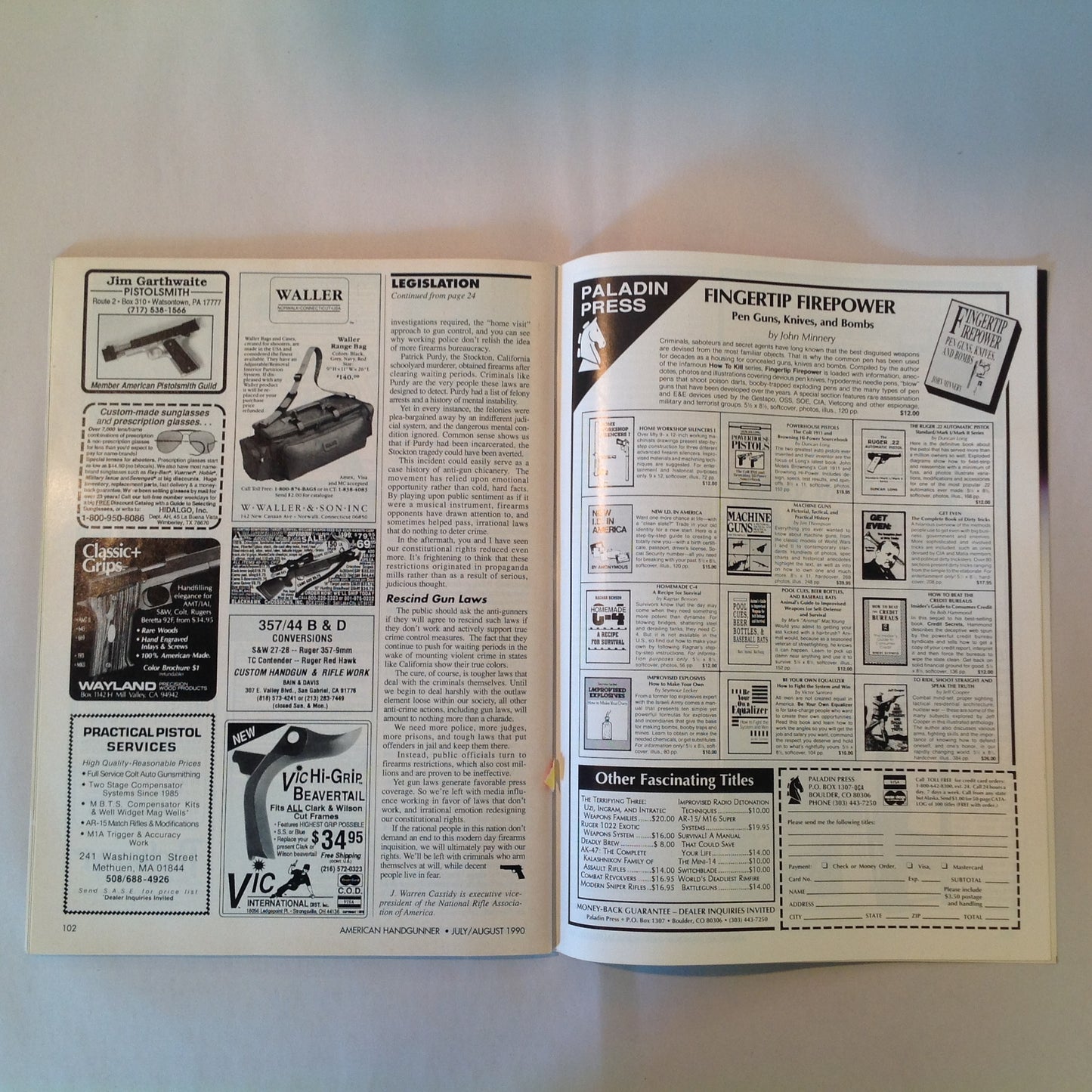 Vintage Jul/Aug 1990 American Handgunner Magazine Custom Combat .45 Auot Big Bore .500 Magnum