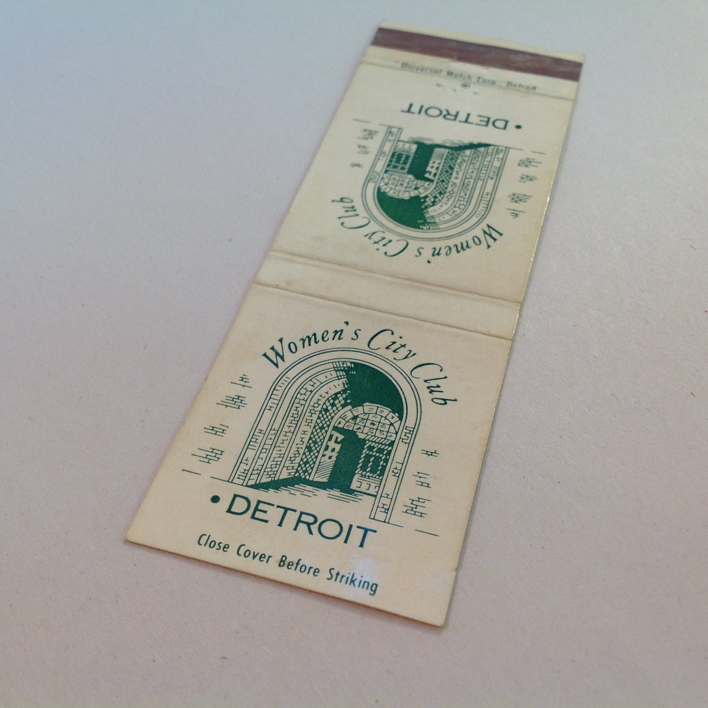 Vintage Matchbook Cover Women's City Club Detroit Michigan Historic Downtown MI