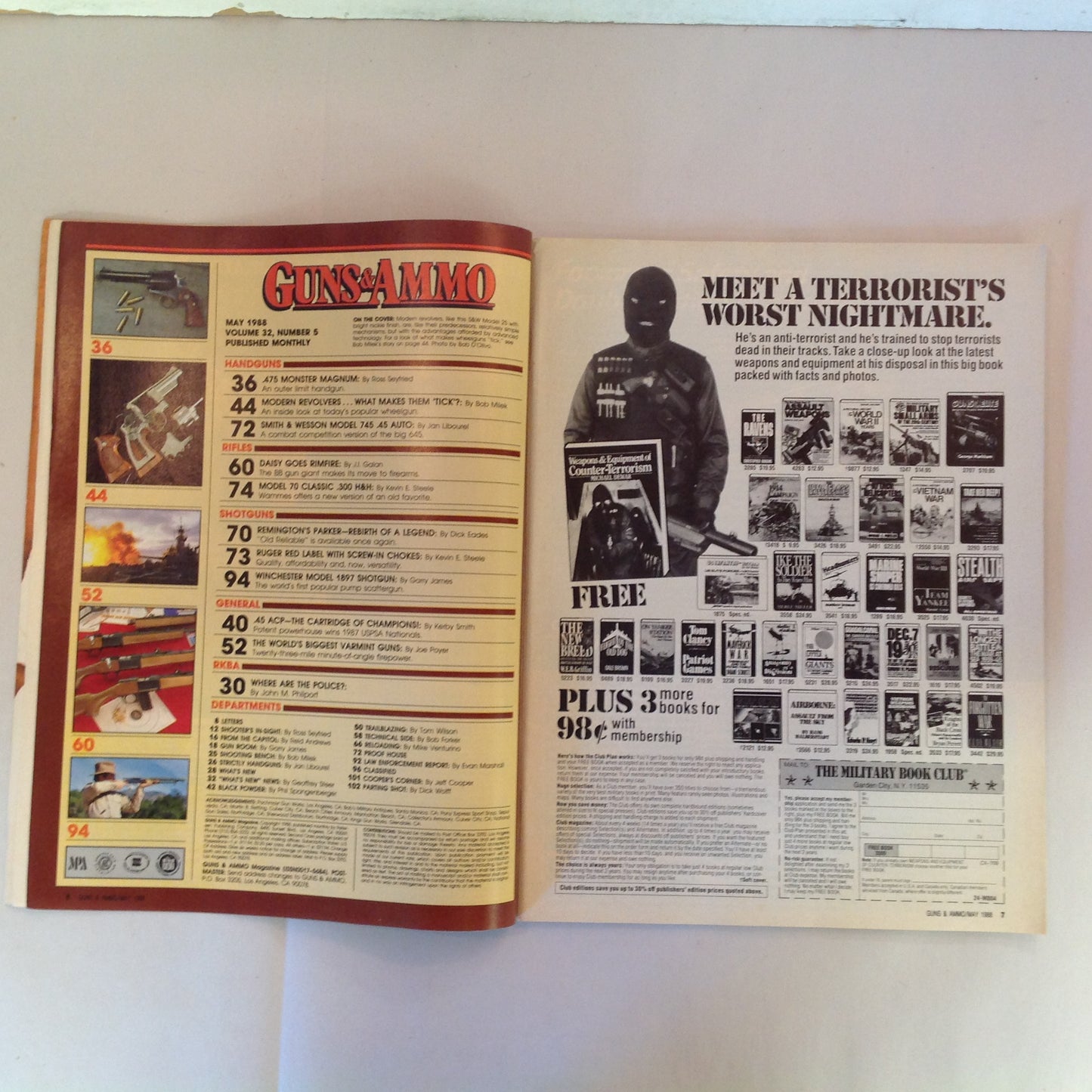 Vintage May 1988 Guns & Ammo Magazine .475 Monster Magnum US Navy Daisy Parker AHE