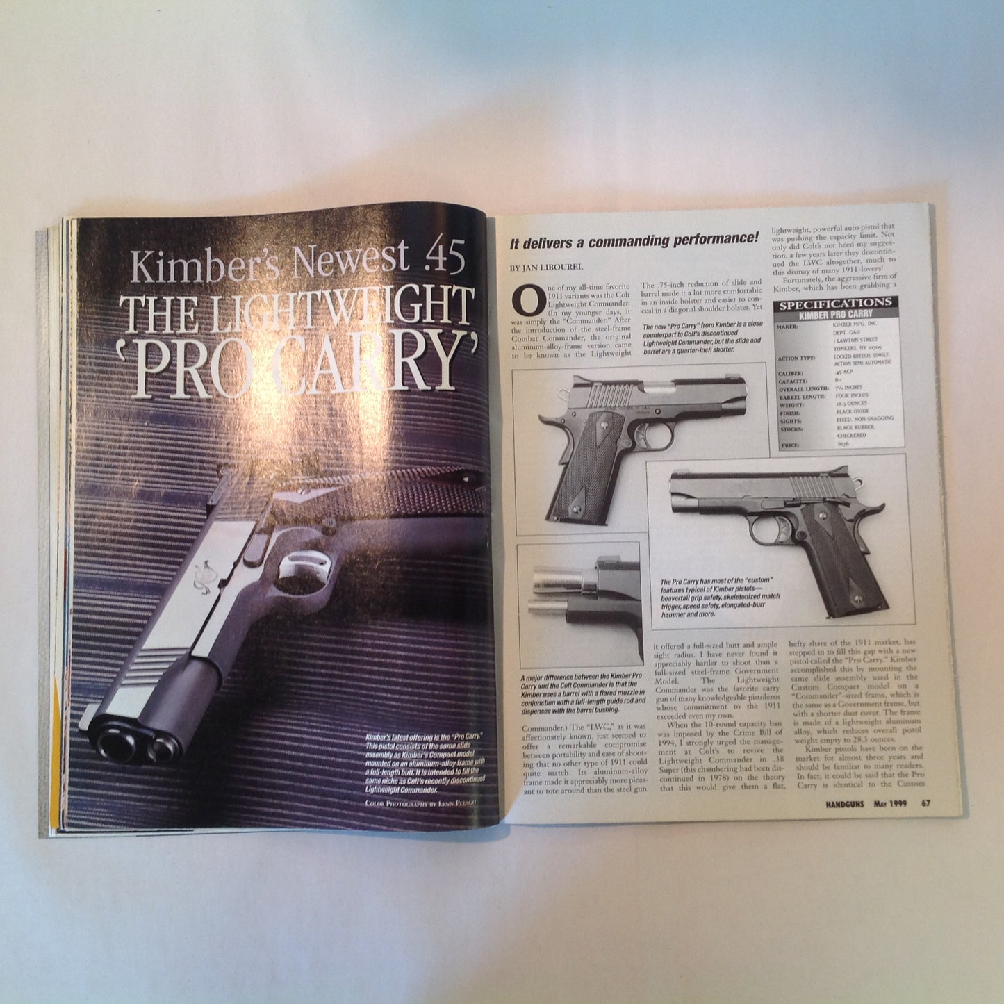 Vintage May 1999 Handguns Magazine Defensive Pistol Special Issue Monolith .45 Auto Beretta Combat Racegun Pro-Carry .45