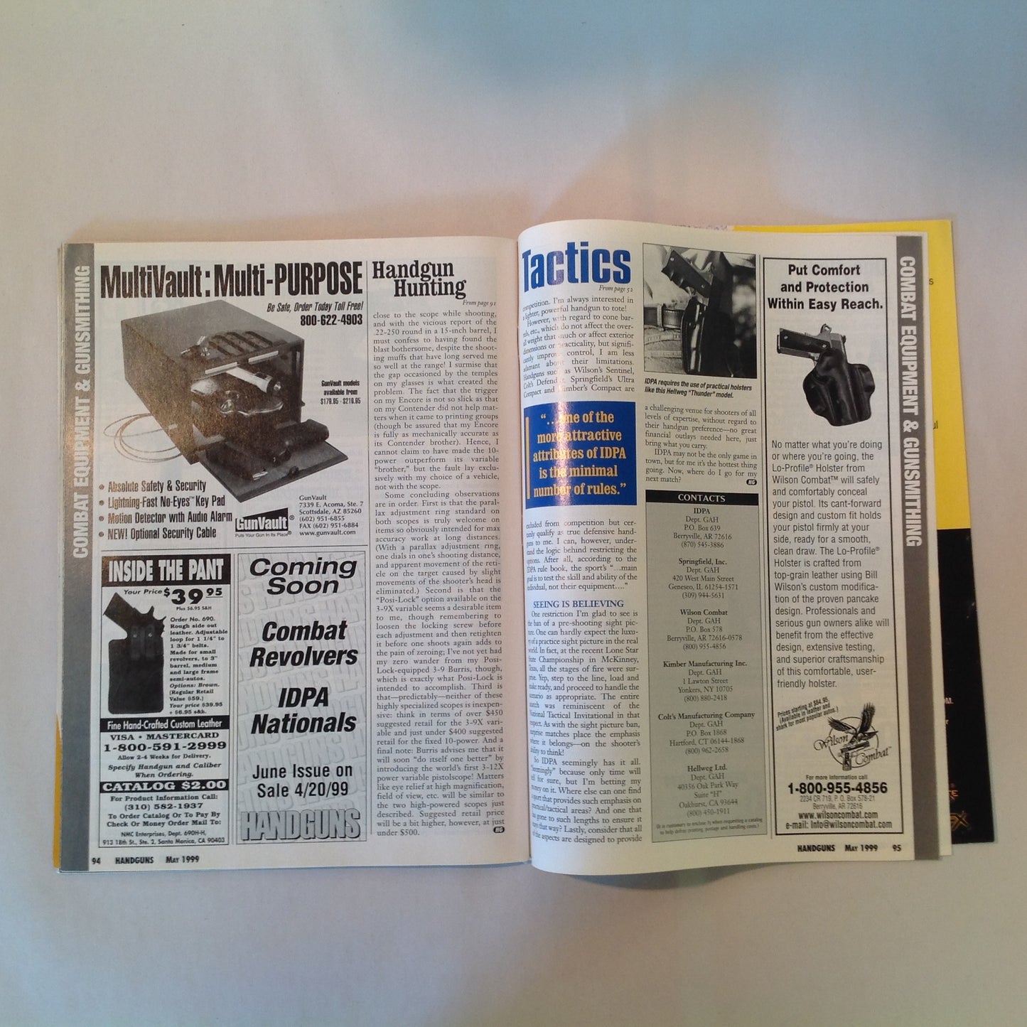 Vintage May 1999 Handguns Magazine Defensive Pistol Special Issue Monolith .45 Auto Beretta Combat Racegun Pro-Carry .45
