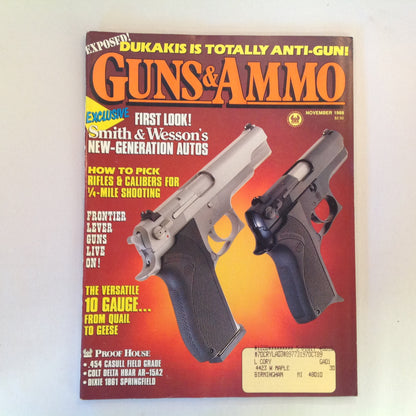 Vintage Nov 1988 Guns & Ammo Smith & Wesson New Generation Autos 1/4 Mile Shooting Frontier Lever Guns