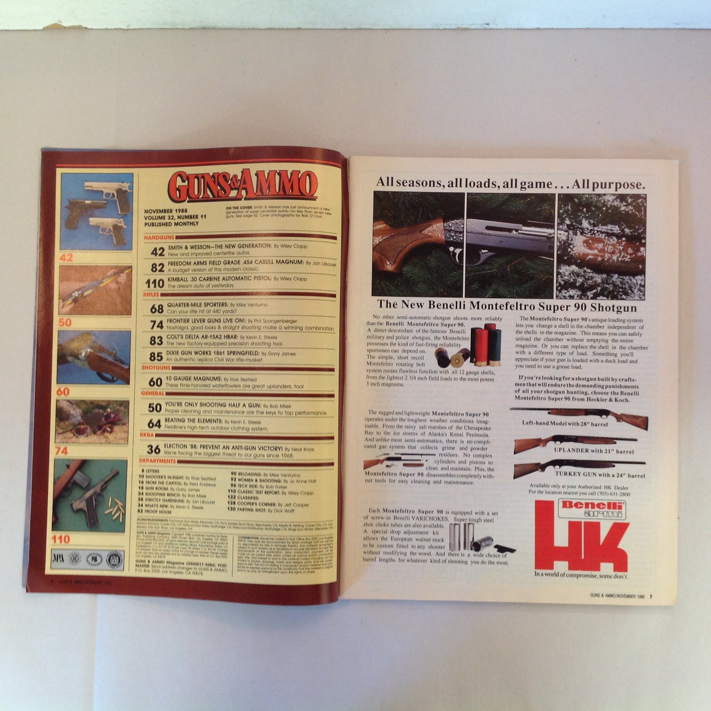 Vintage Nov 1988 Guns & Ammo Smith & Wesson New Generation Autos 1/4 Mile Shooting Frontier Lever Guns
