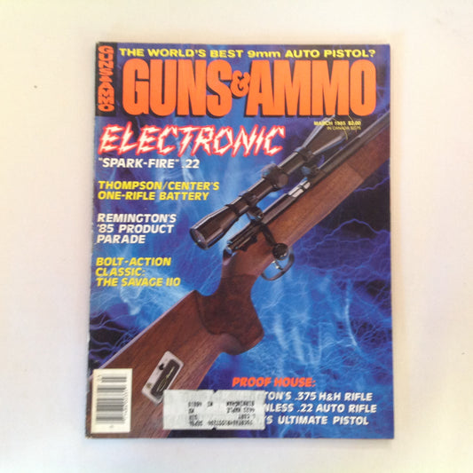 Vintage Mar 1985 Guns & Ammo Electronic Spark-Fire .22 Savage 110 Best 9mm Auto Pistol