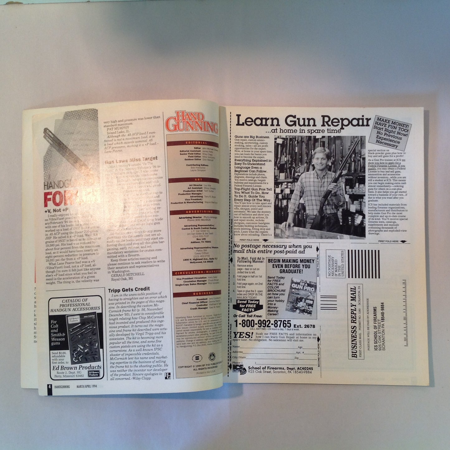 Vintage Mar/Apr 1994 Hand Gunning Magazine '94 Buyer's Guide 200 Guns First Looks Colt Taurus Browning