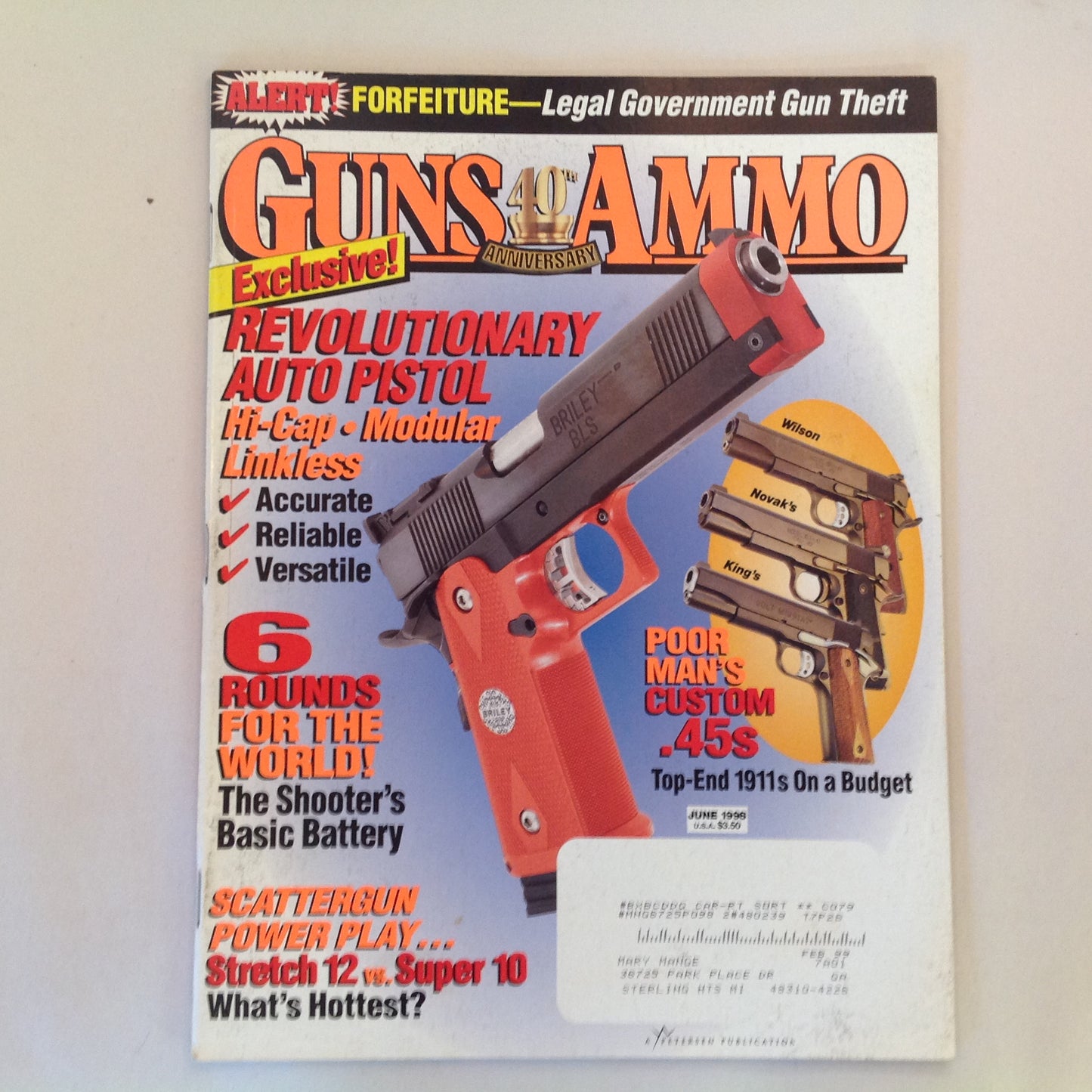 Vintage Jun 1998 Guns & Ammo 40th Anniversary Exclusive Revolutionary Auto Pistol Scattergun Power Play Custom .45's