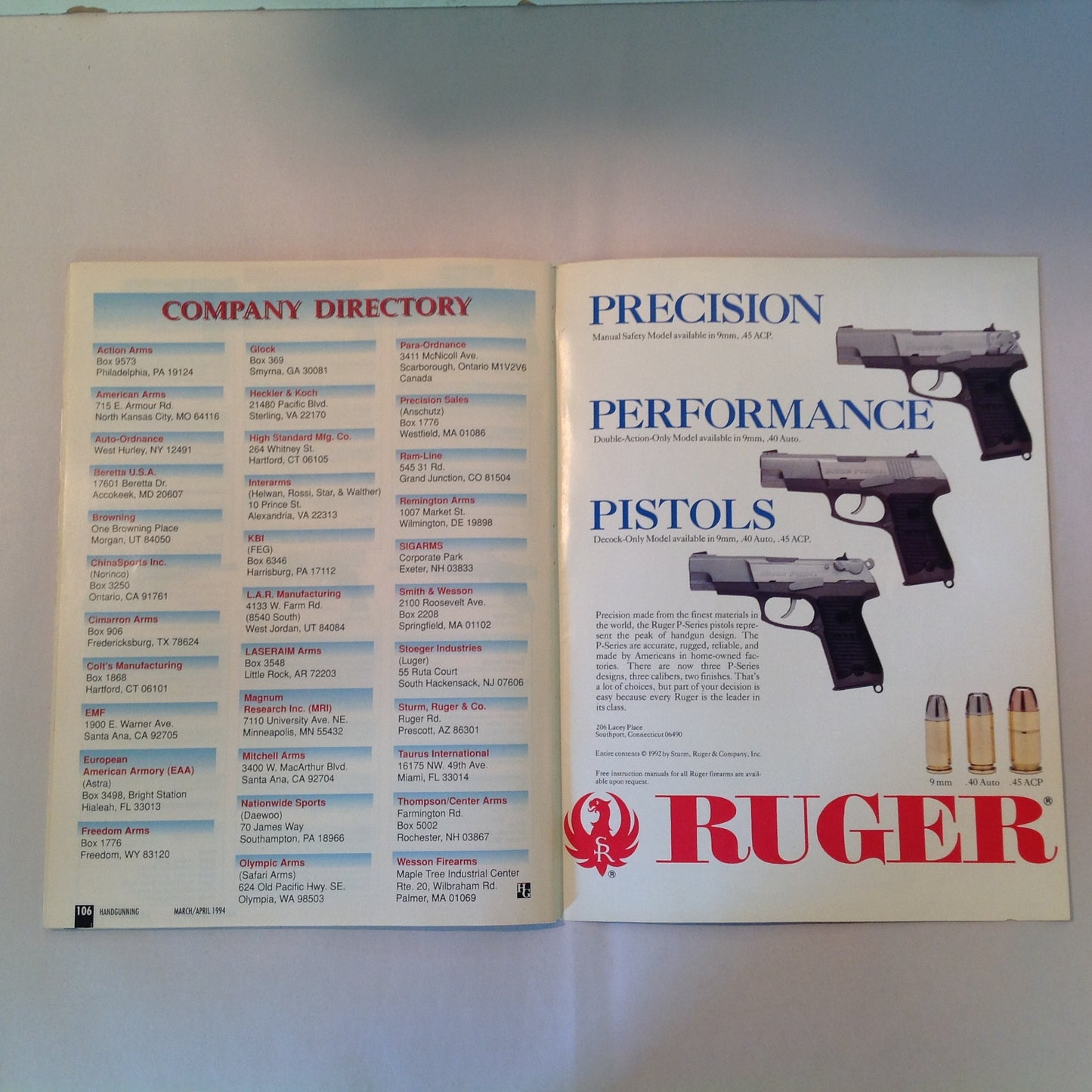 Vintage Mar/Apr 1994 Hand Gunning Magazine '94 Buyer's Guide 200 Guns First Looks Colt Taurus Browning