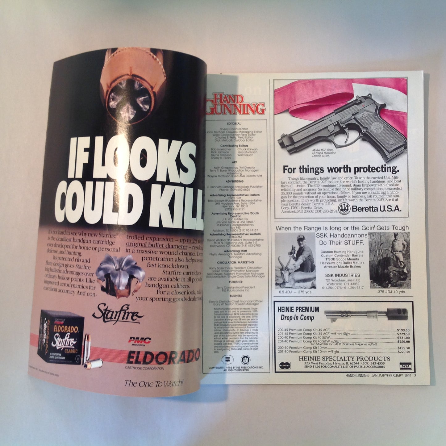 Vintage Jan/Feb 1992 Hand Gunning Magazine Wiley Clapp Spotlights Six Top Guns Taurus Goes Stainless Special Match Update Safari Arms RCBS Ammomaster