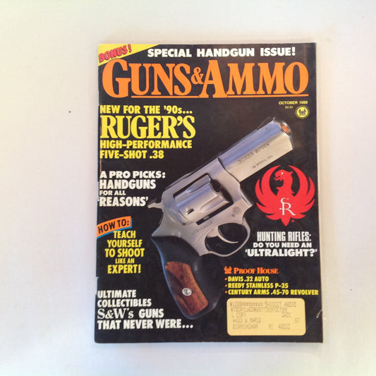 Vintage Oct 1988 Guns & Ammo New for the 90's Ruger Five-Shot .38 Handguns For All Reasons Special Handgun Issue