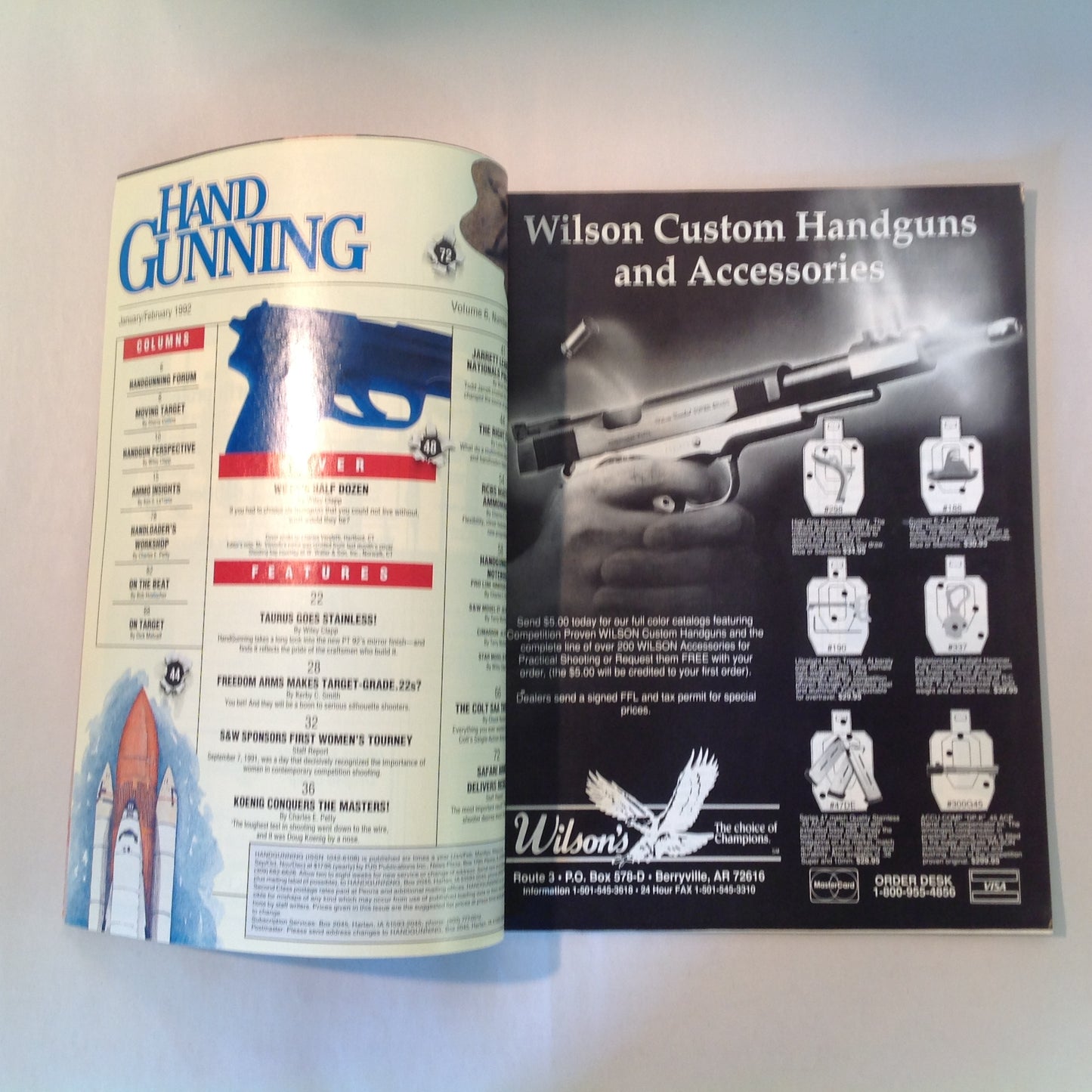 Vintage Jan/Feb 1992 Hand Gunning Magazine Wiley Clapp Spotlights Six Top Guns Taurus Goes Stainless Special Match Update Safari Arms RCBS Ammomaster