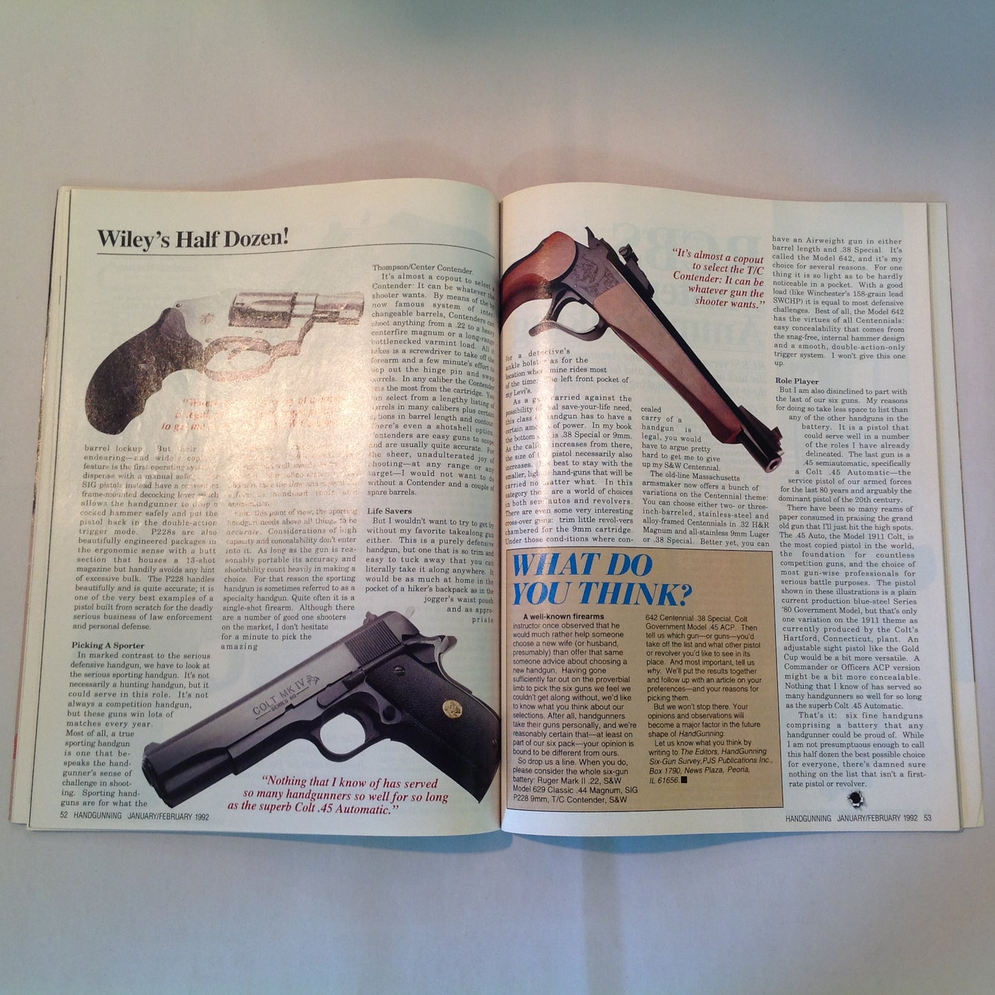 Vintage Jan/Feb 1992 Hand Gunning Magazine Wiley Clapp Spotlights Six Top Guns Taurus Goes Stainless Special Match Update Safari Arms RCBS Ammomaster