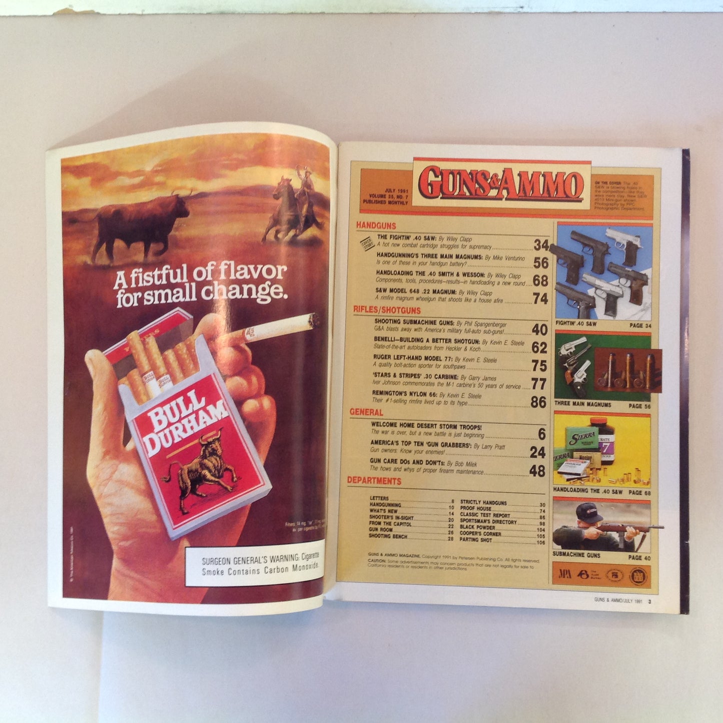 Vintage Jul 1991 Guns & Ammo The Fightin' .40 S&W Three Main Magnums Gun Care Do's & Dont's