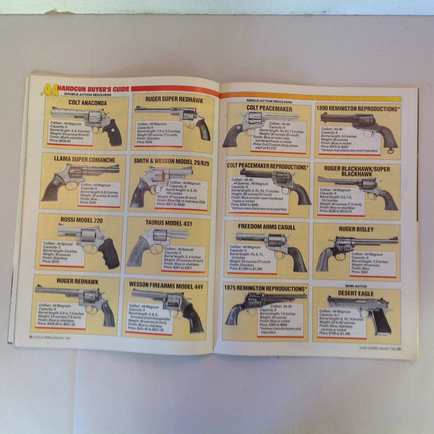 Vintage Jan 1993 Guns & Ammo Buyer's Guide to .44 Handguns Special Issue Magnums America's Big 4 Bore Handguns