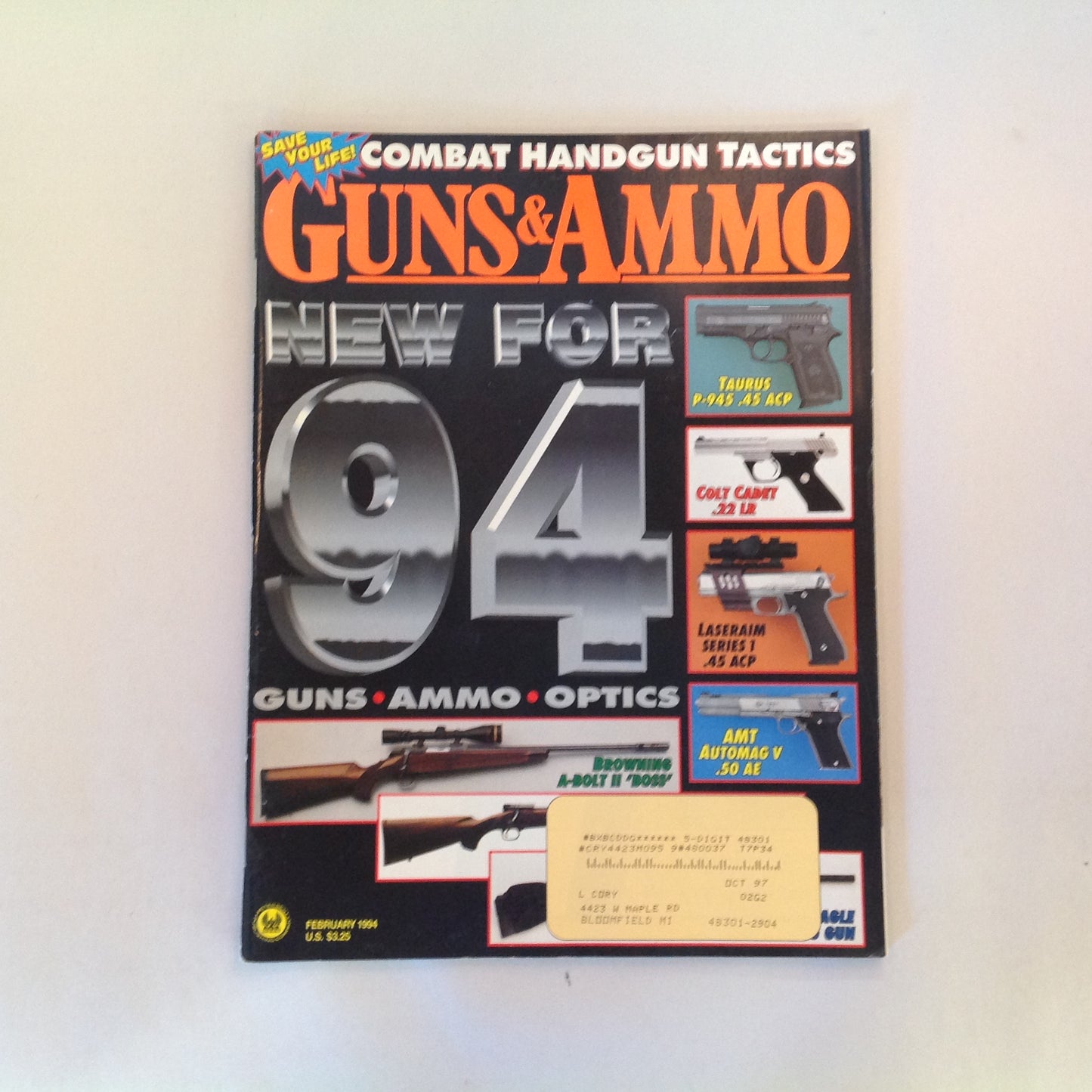 Vintage Feb 1994 Guns & Ammo New For 94 Guns Ammo Optics Combat Handgun Tactics