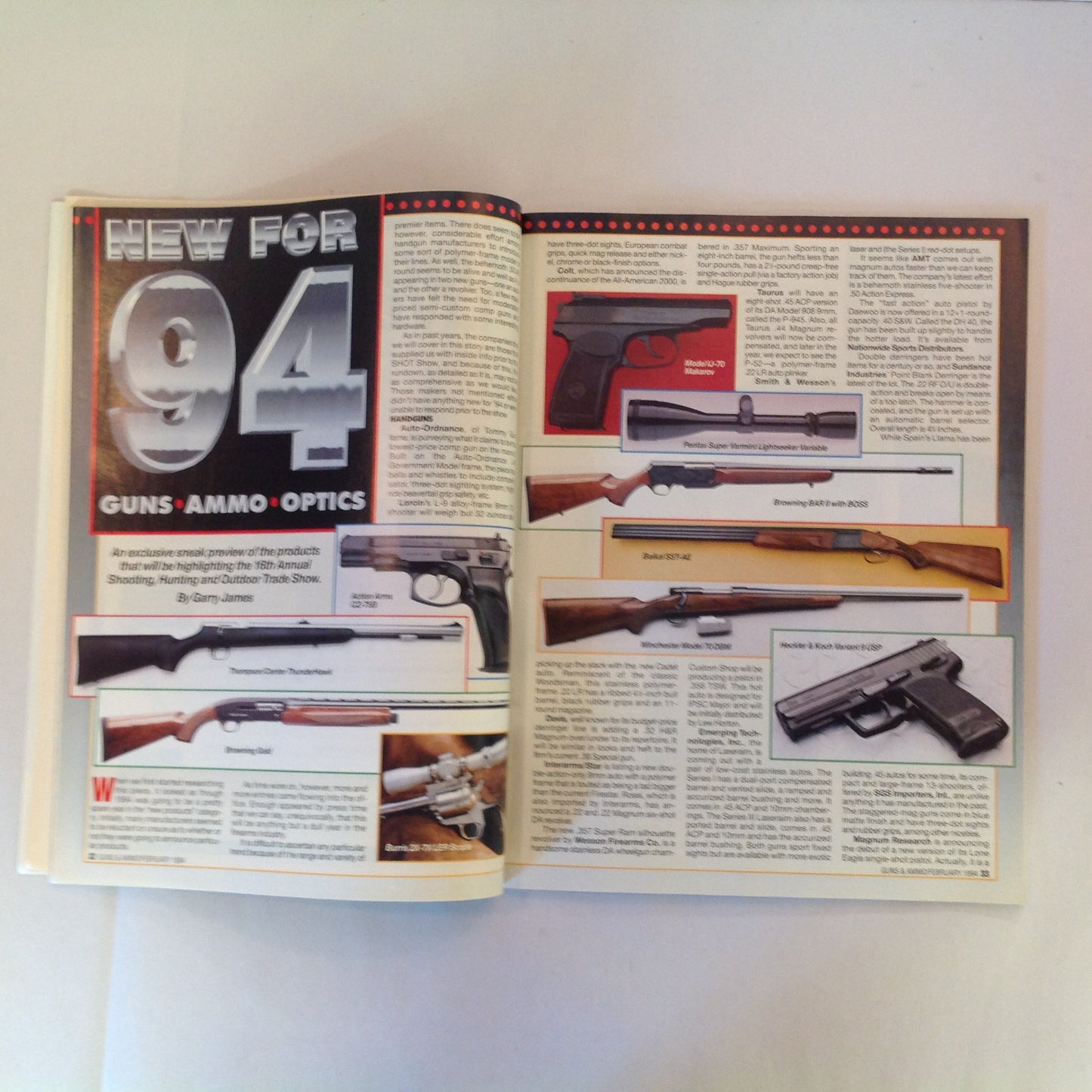 Vintage Feb 1994 Guns & Ammo New For 94 Guns Ammo Optics Combat Handgun Tactics