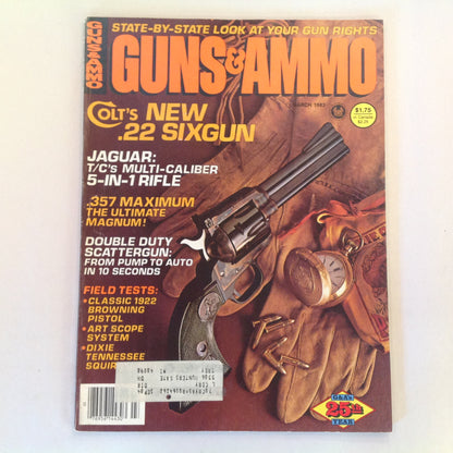Vintage Mar 1983 Guns & Ammo Colt's New .22 Sixgun Jaguar 5-In-1 Rifle .357 Magnum Double Duty Scattergun