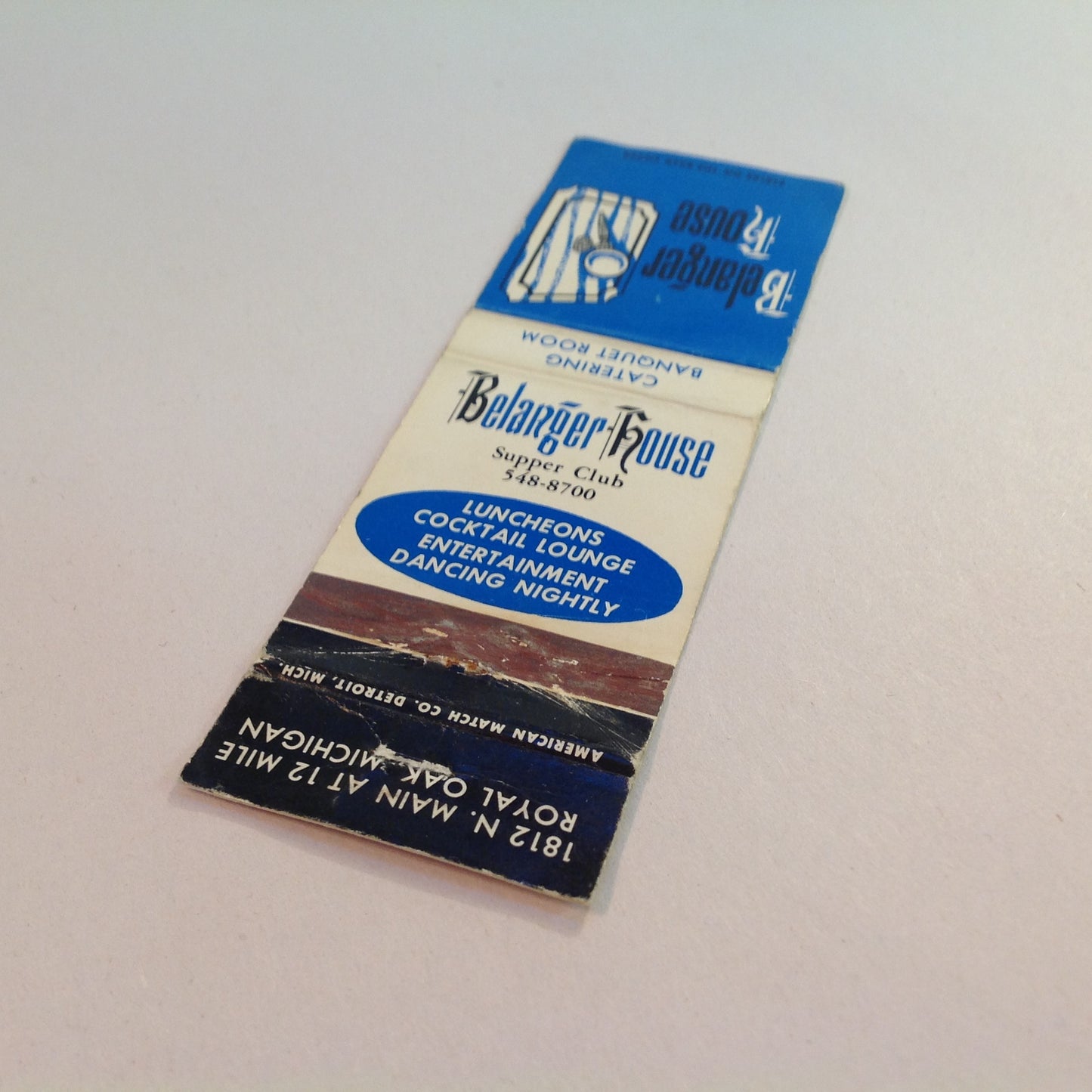 Vintage Matchbook Cover Belanger House Supper Club Royal Oak MI Catering Banquet Room