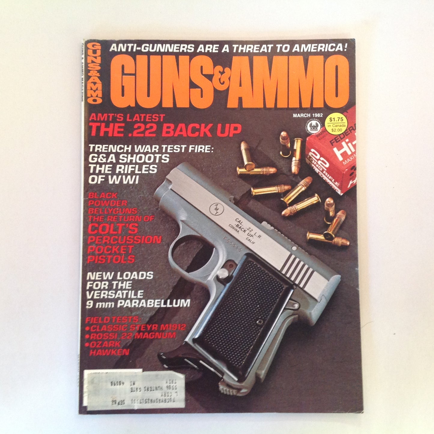 Vintage Mar 1982 Guns & Ammo AMT The .22 Back Up Colt's Percussion Pocket Pistols 9mm Parabellum