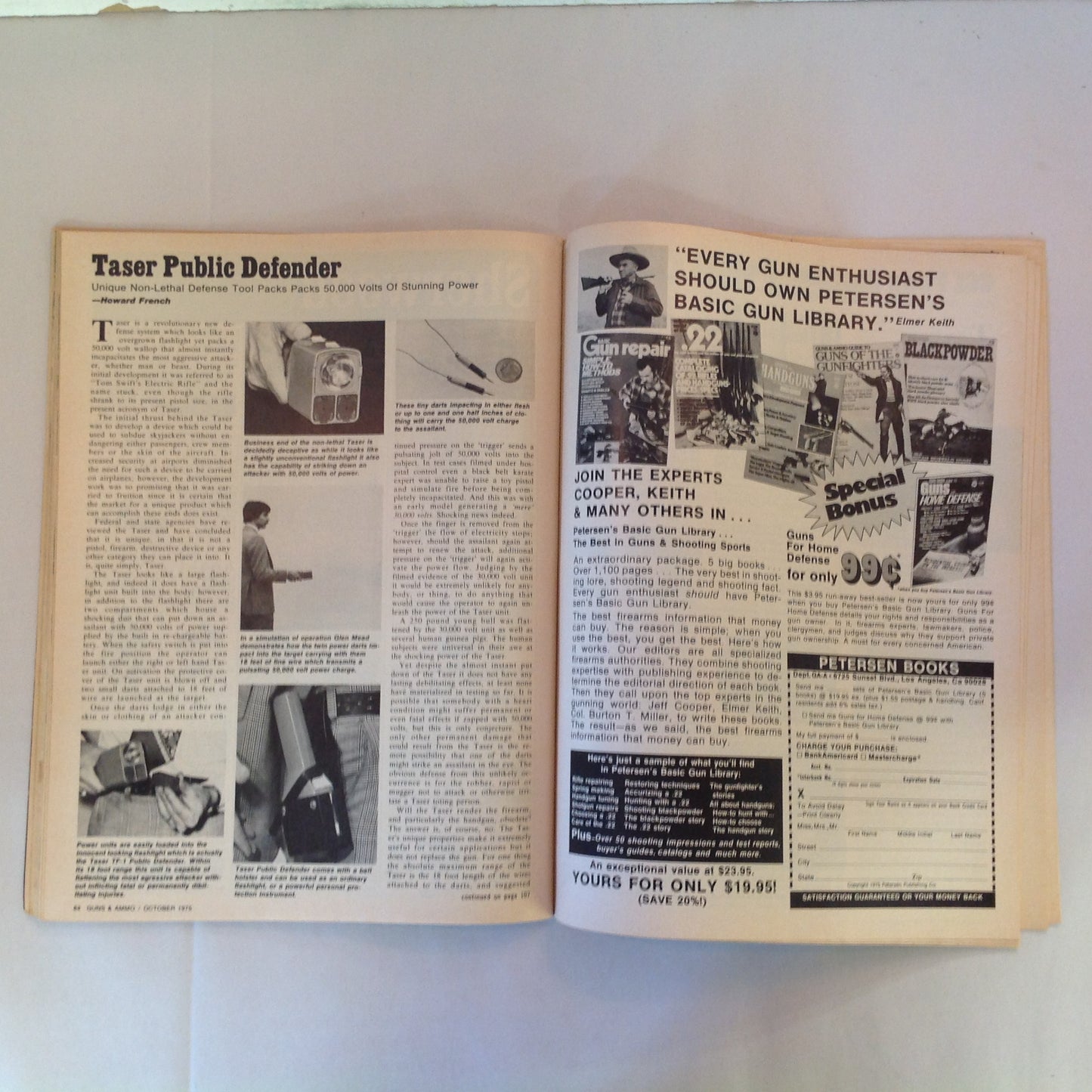 Vintage Oct 1975 Guns & Ammo Mystique of the Mauser Tom Swift's Electric Rifle Quad Cutter