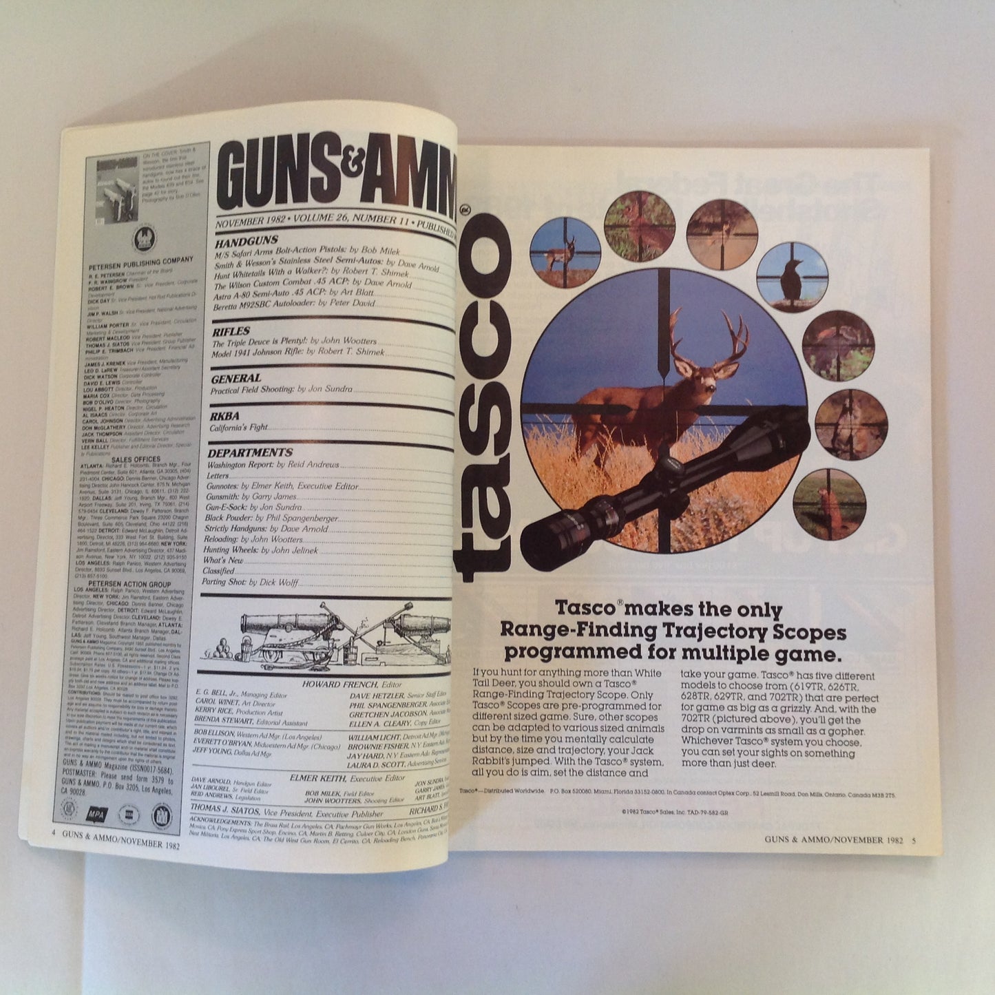 Vintage Nov 1982 Guns & Ammo Smith & Wesson's Stainless Steel Semi-Autos .222 Remington