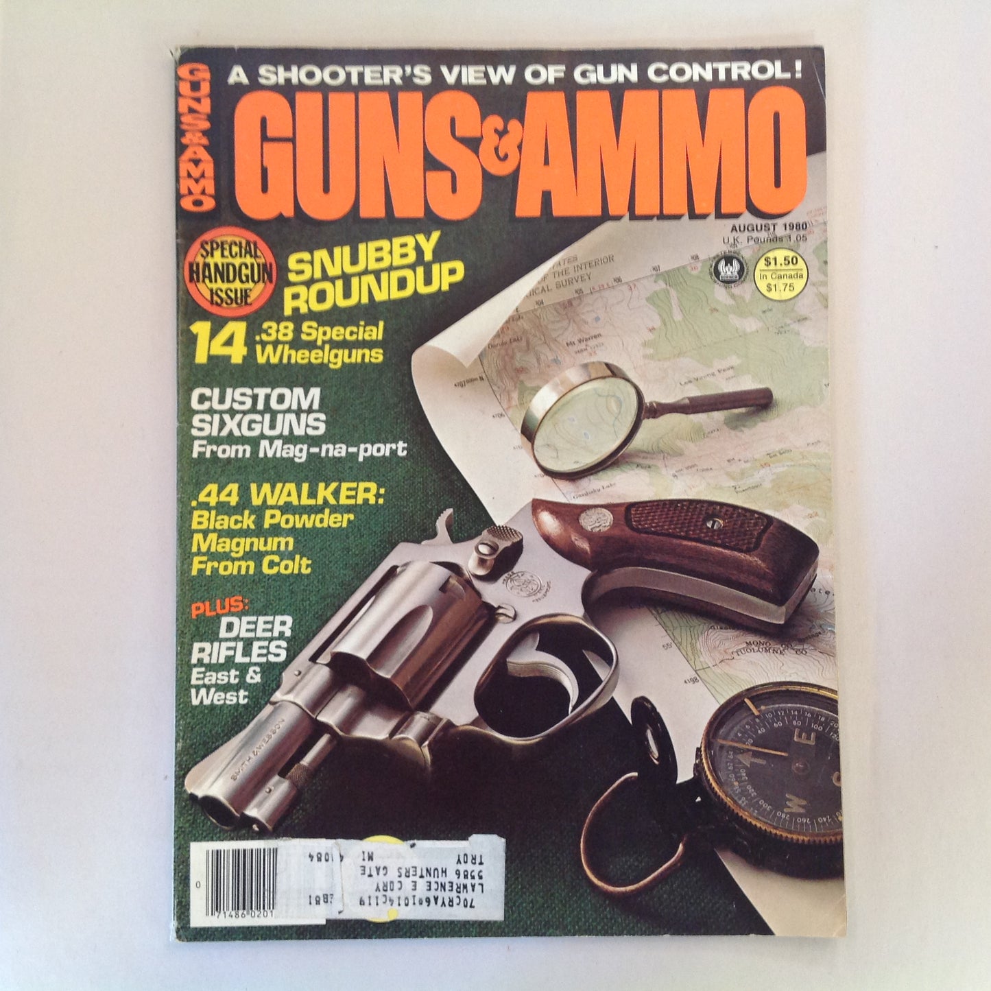 Vintage Aug 1980 Guns & Ammo Snubby Roundup 14 .38 Special Wheelguns .44 Walker Deer Rifles