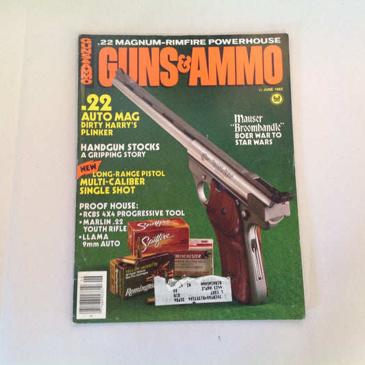 Vintage Jun 1985 Guns & Ammo .22 Auto Mag Dirty Harry Handgun Stocks Long-Range Pistol Mauser Broomhandle