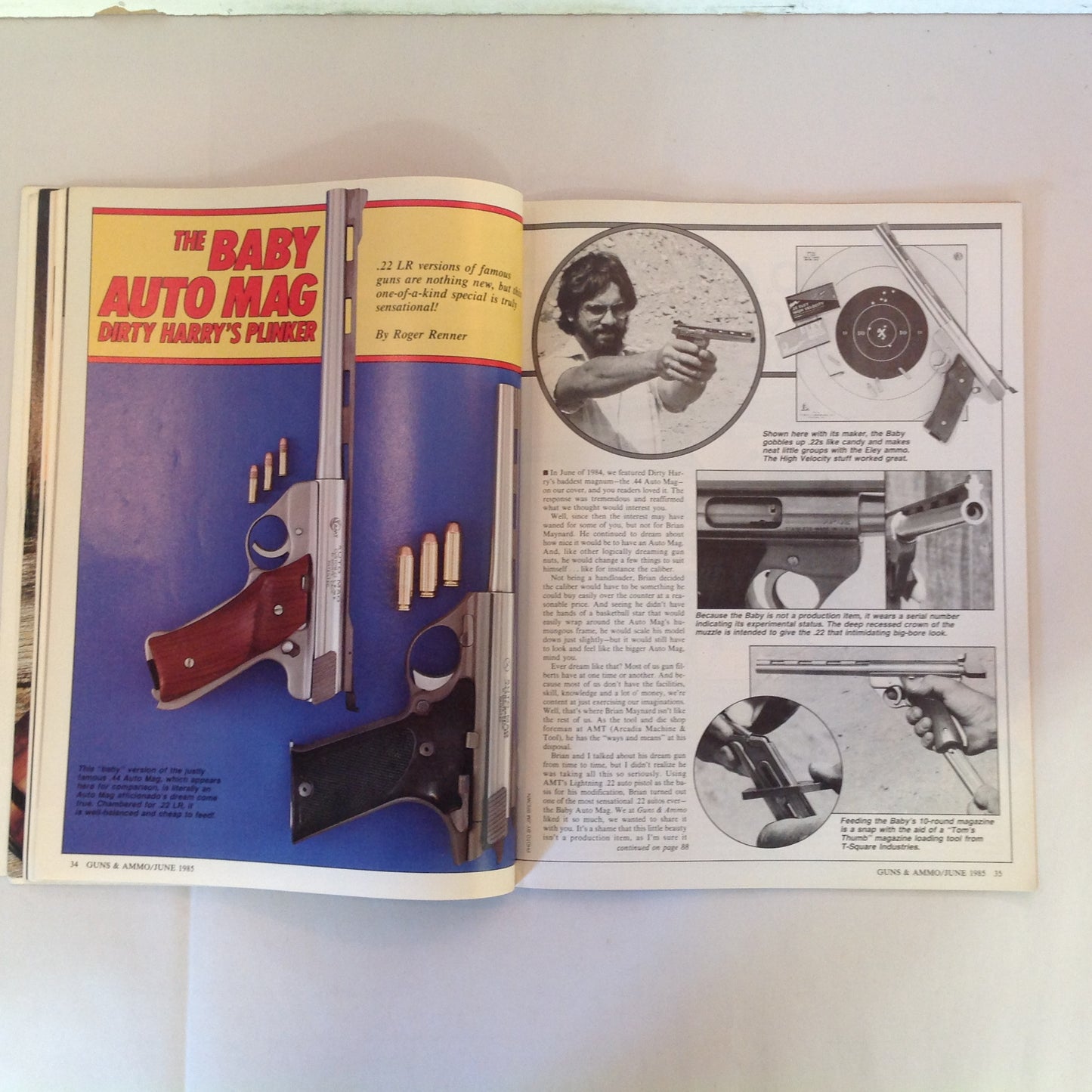 Vintage Jun 1985 Guns & Ammo .22 Auto Mag Dirty Harry Handgun Stocks Long-Range Pistol Mauser Broomhandle