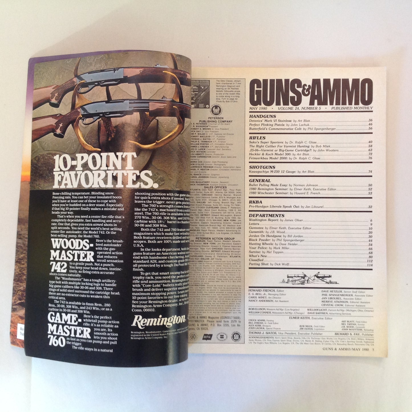 Vintage May 1980 Guns & Ammo New Sako Sporters Detonics .45 ACP Bob Milek Butterfield Colt