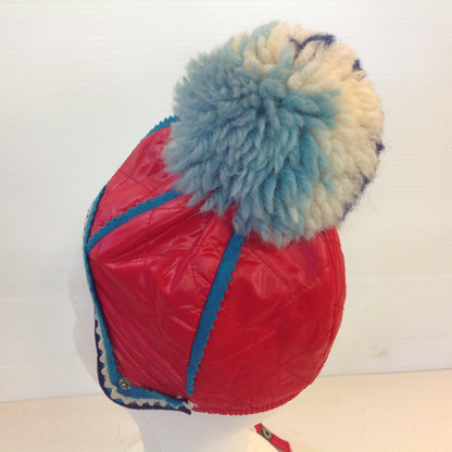 Vintage Red Obo Child Infant Toddler Strap Pom Pom Winter Hat Cap