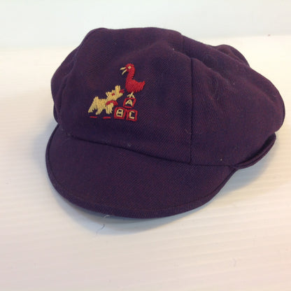 Vintage Maroon Infant Toddler Child's Cap Beanie Ear Flaps Quilted Int Dog Duck ABC Blocks