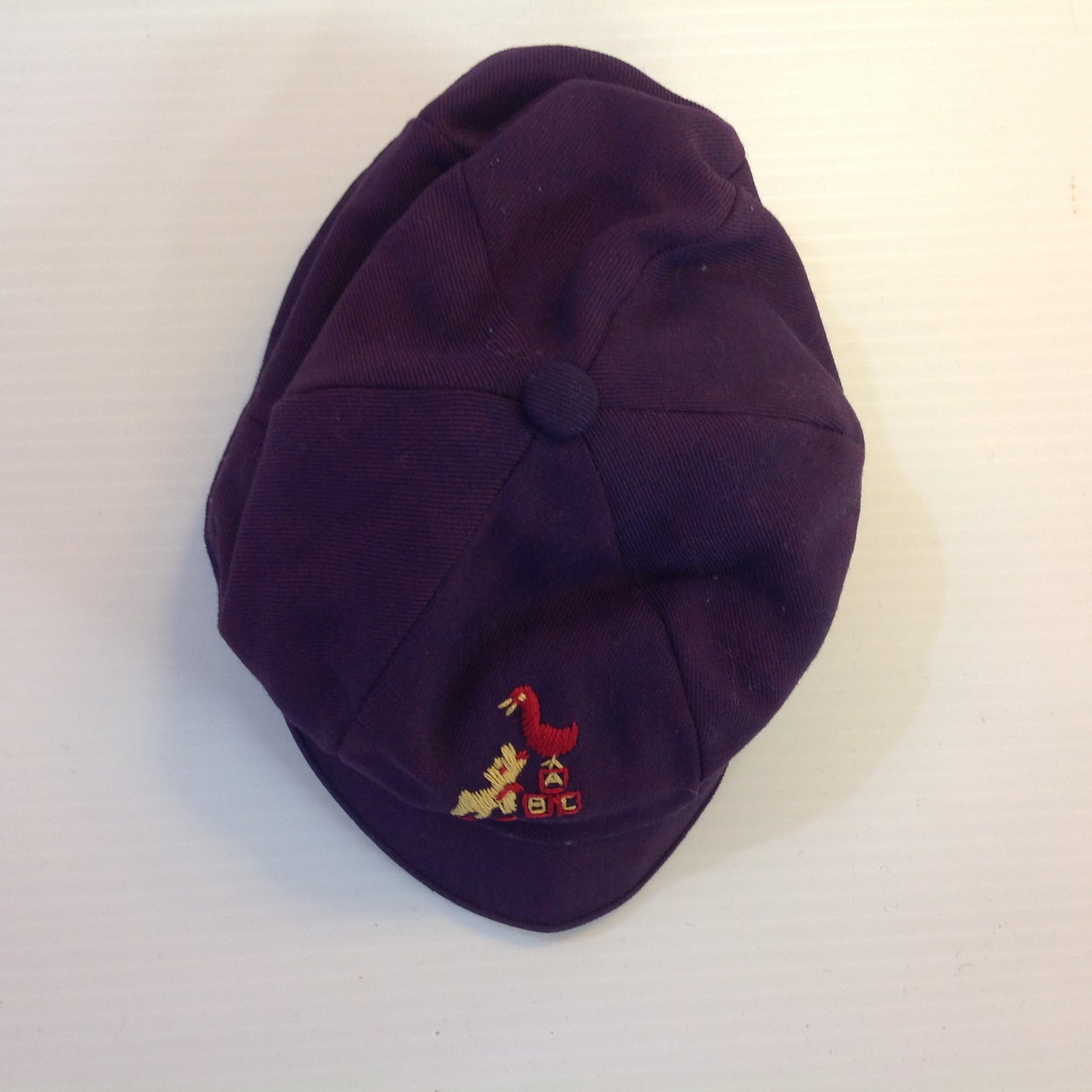 Vintage Maroon Infant Toddler Child's Cap Beanie Ear Flaps Quilted Int Dog Duck ABC Blocks