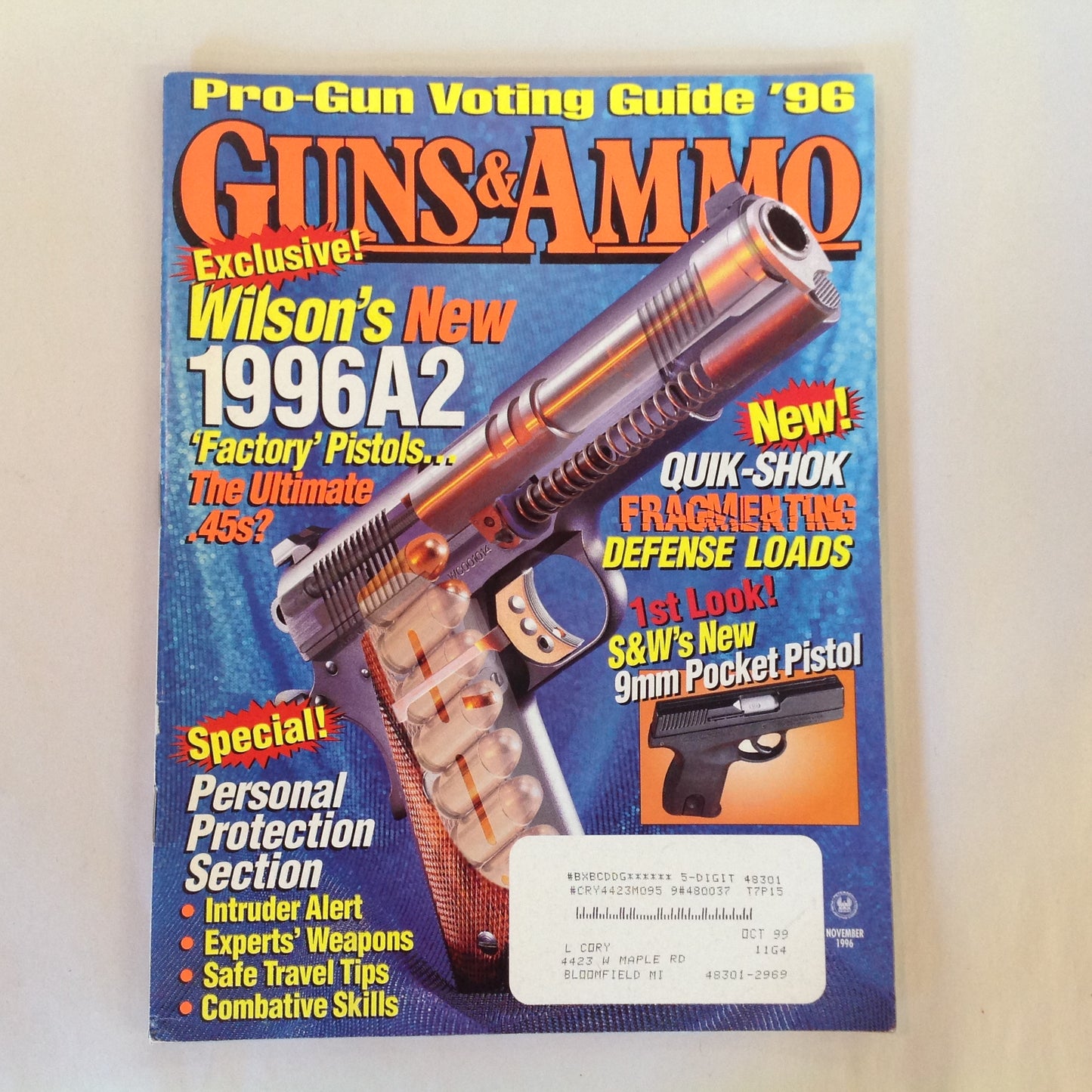 Vintage Nov 1996 Nov 1996 Guns & Ammo Magazine Wilson's New 1996A2 Factory Pistols