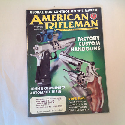 Vintage Aug 1997 American Rifleman Magazine Factory Custom Handguns John Browning Auto Rifle