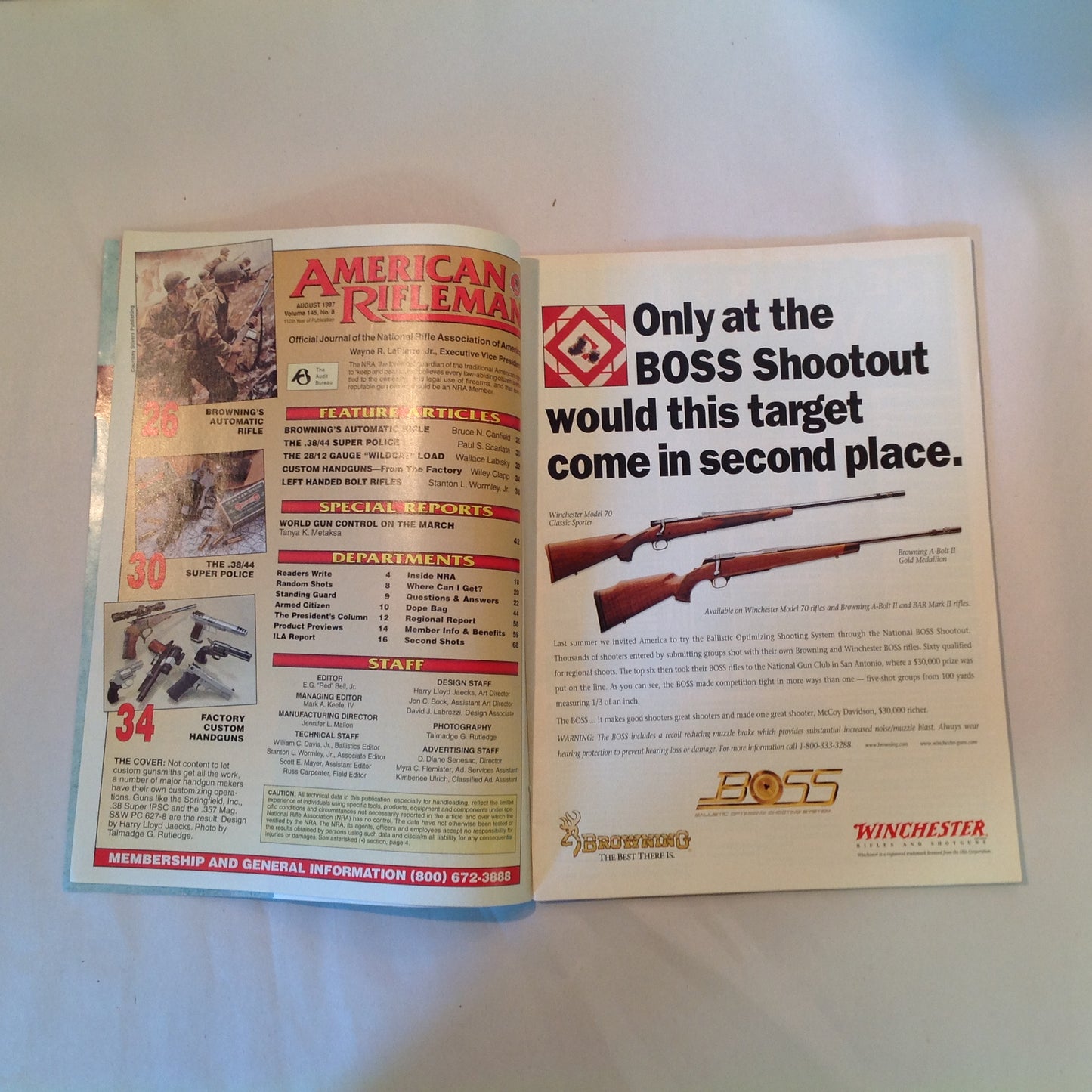 Vintage Aug 1997 American Rifleman Magazine Factory Custom Handguns John Browning Auto Rifle