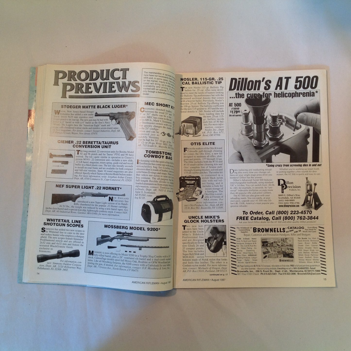 Vintage Aug 1997 American Rifleman Magazine Factory Custom Handguns John Browning Auto Rifle
