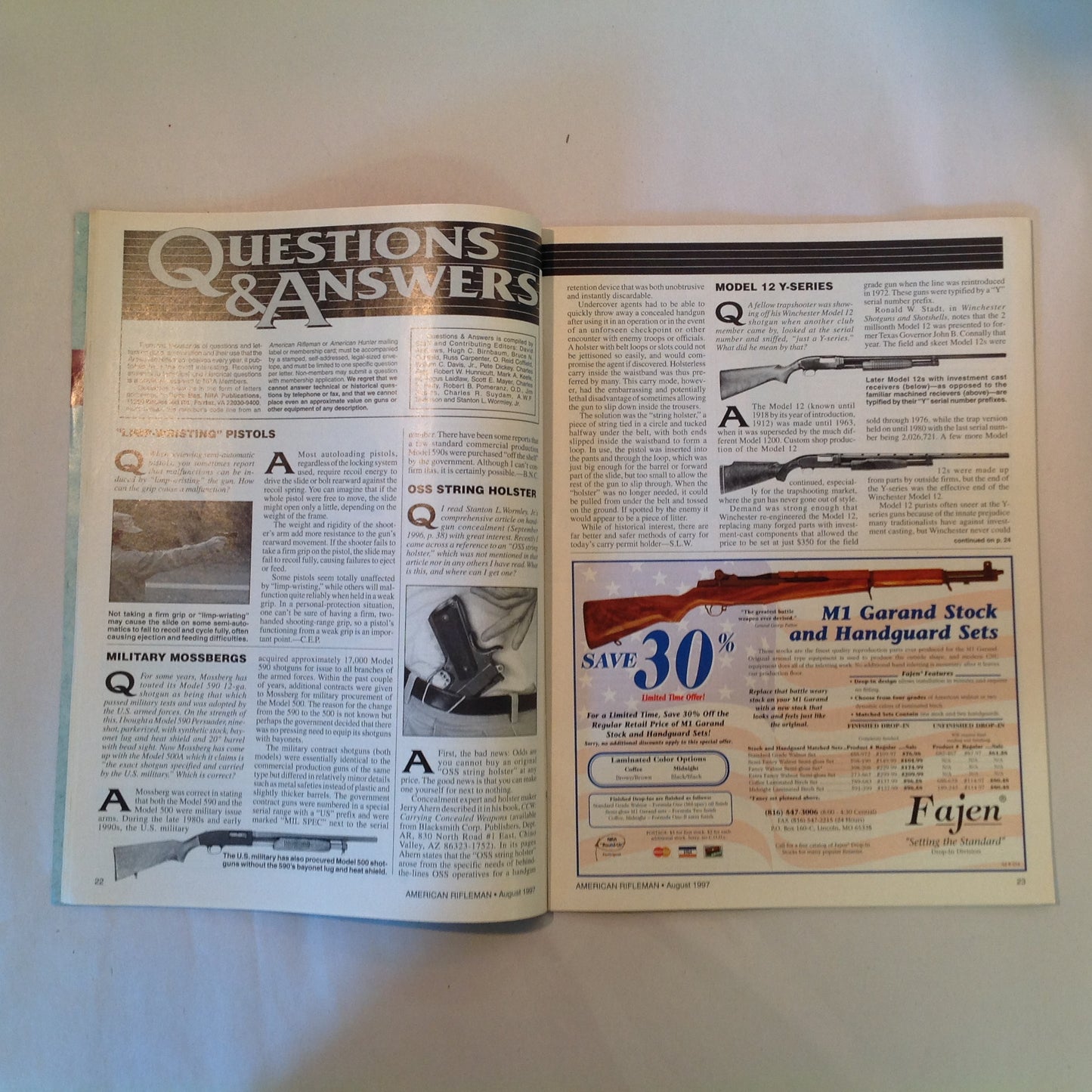 Vintage Aug 1997 American Rifleman Magazine Factory Custom Handguns John Browning Auto Rifle