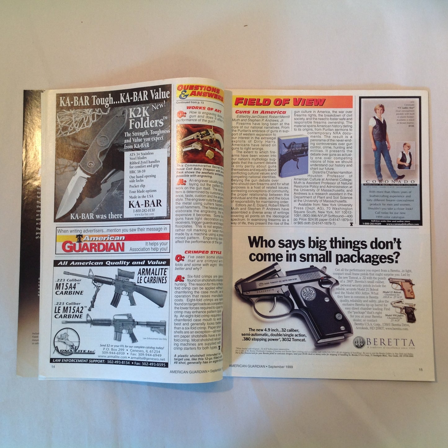 Vintage Sep 1999 American Guardian Magazine Versatile Home Defense Shotguns Concealed Carry Holtsters .22 Rimfire NRA Prop
