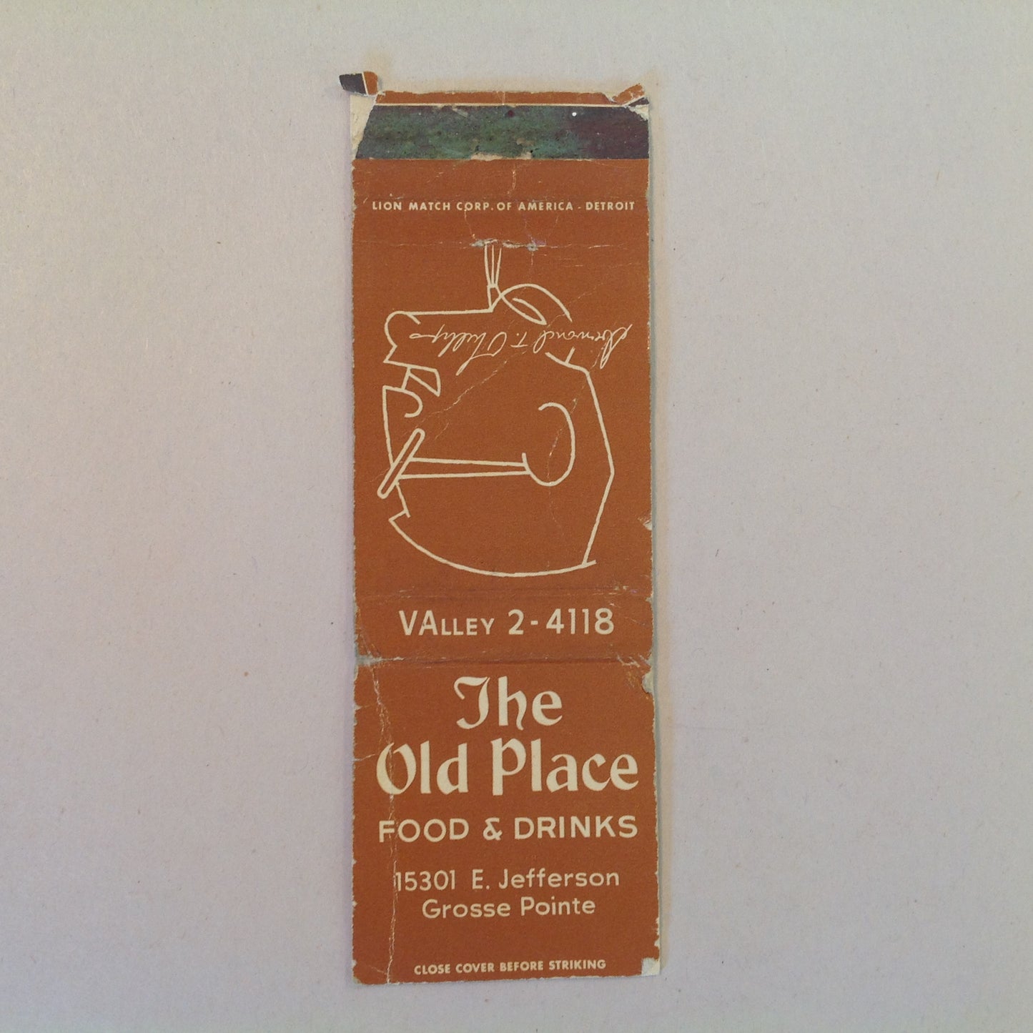 Vtg Matchbook Cover The Old Place Food & Drinks Grosse Pointe Michigan Desmond T. Phillips