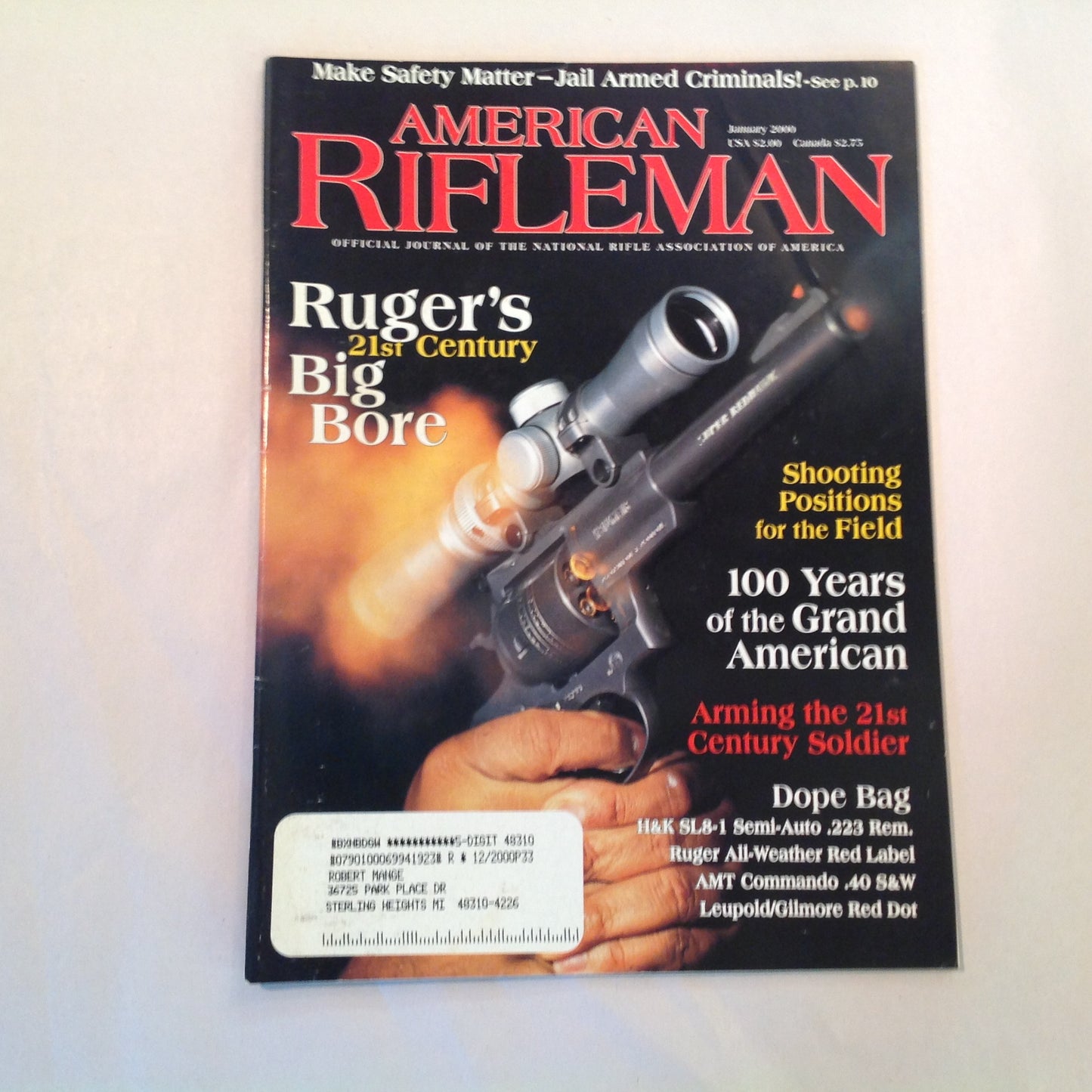 Vintage Jan 2000 American Rifleman Magazine Ruger 21st Century Big Bore Arming the 21st Century Soldier Shooting Positions 100 Years of Grand American