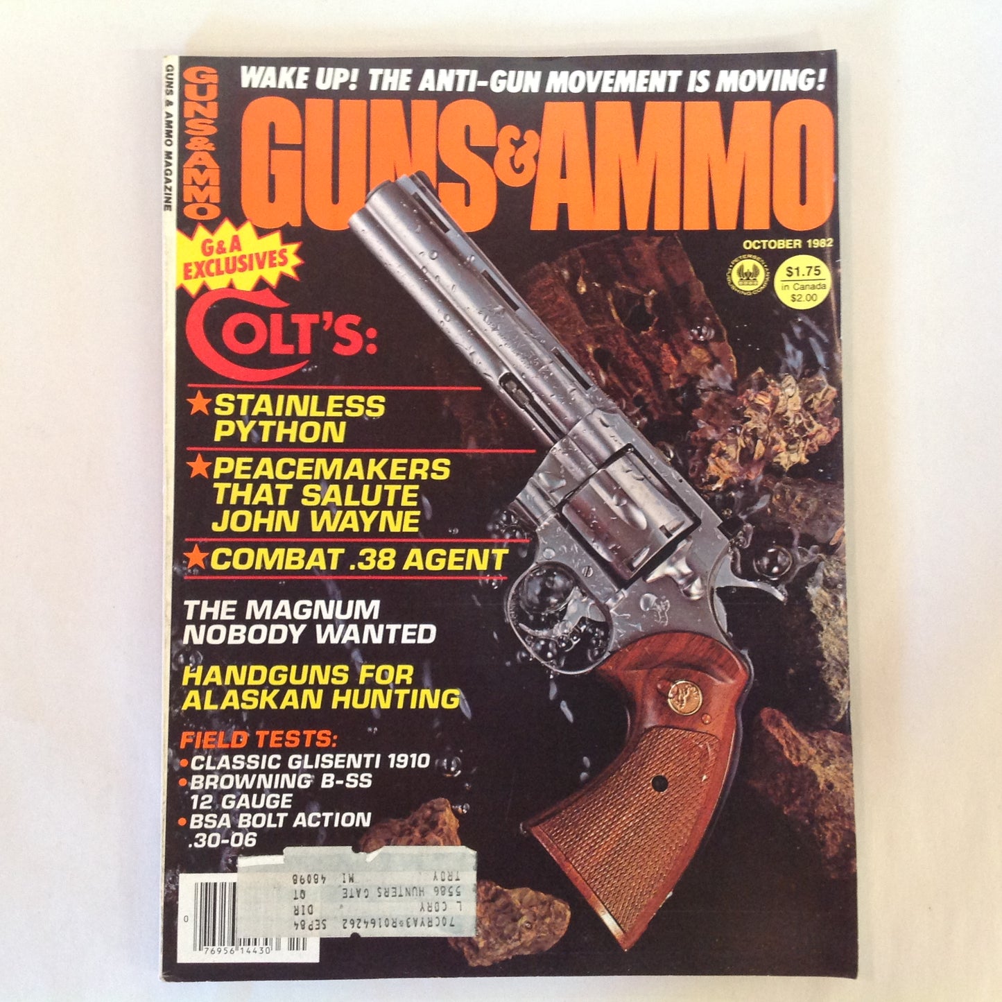 Vintage Oct 1982 Guns & Ammo Magazine Colt's Stainless Python Peacemakers Combat .38 Agent