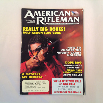 Vintage Sep 1996 American Rifleman Magazine Really Big Bores! Choose the Right Carry Holster Mystery M9 Beretta