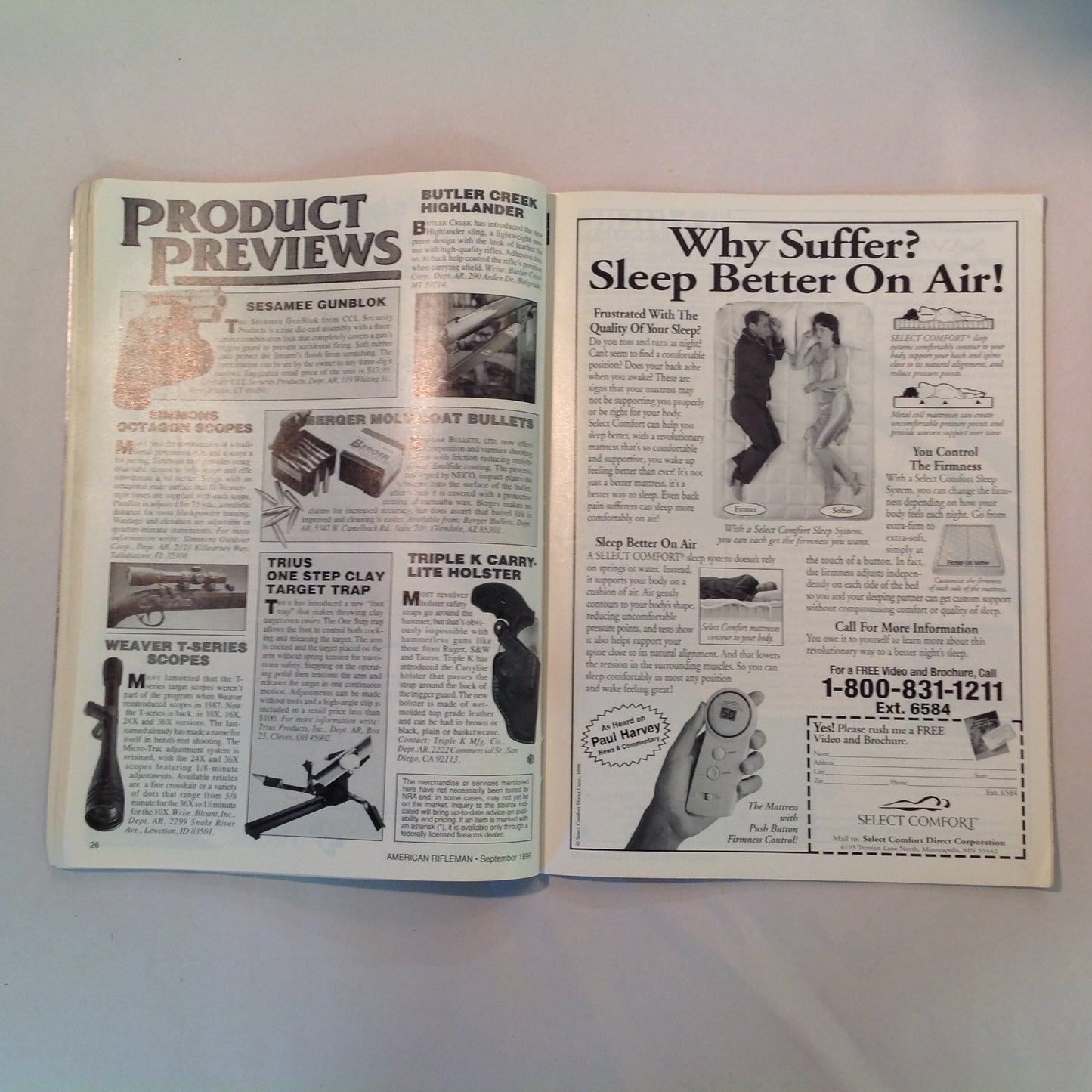 Vintage Sep 1996 American Rifleman Magazine Really Big Bores! Choose the Right Carry Holster Mystery M9 Beretta