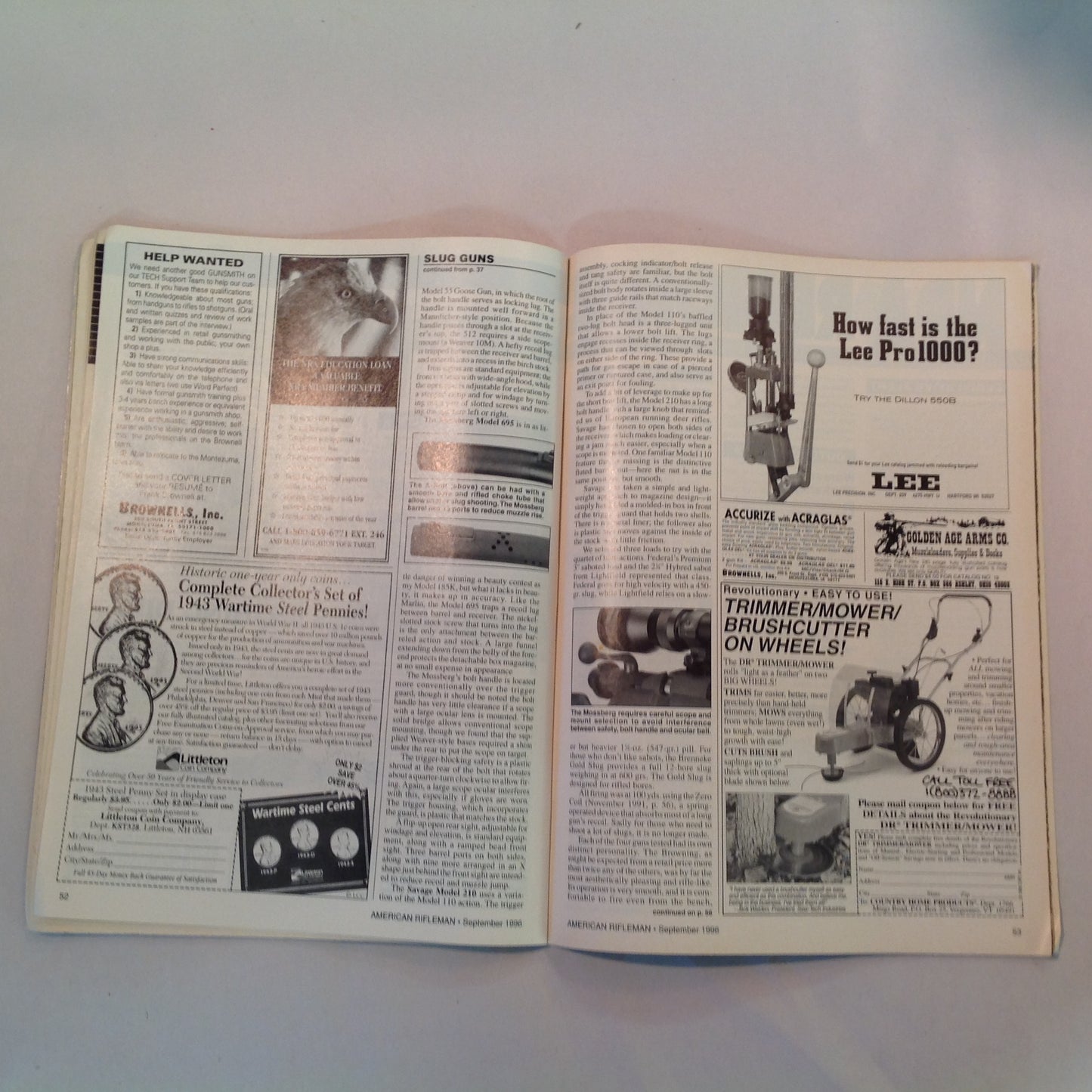 Vintage Sep 1996 American Rifleman Magazine Really Big Bores! Choose the Right Carry Holster Mystery M9 Beretta