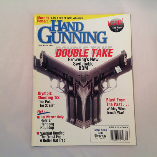 Vintage Jul/Aug 1992 Hand Gunning Magazine Double Take Browning Switchblade BDM Olympic 92 Webley Trench War