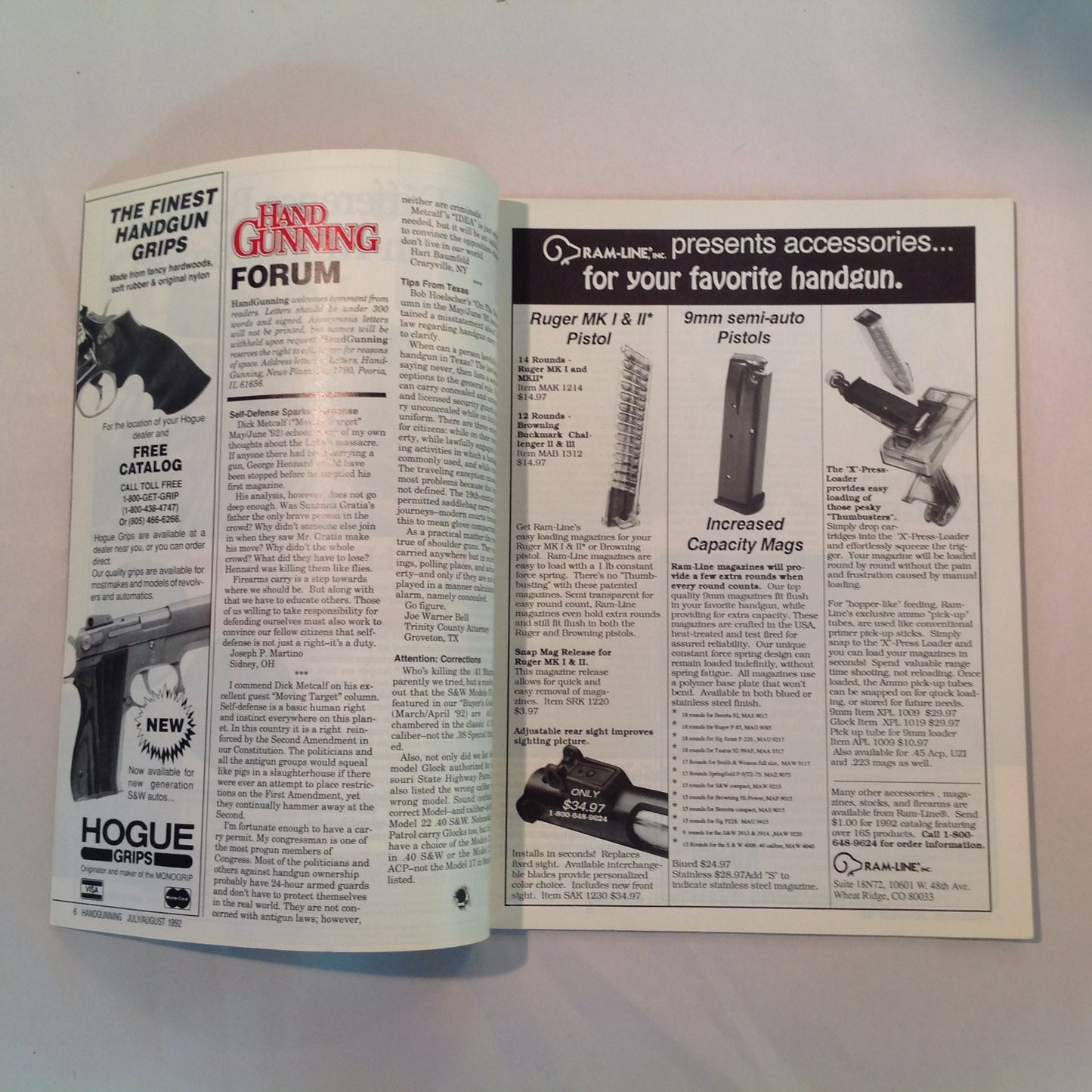 Vintage Jul/Aug 1992 Hand Gunning Magazine Double Take Browning Switchblade BDM Olympic 92 Webley Trench War