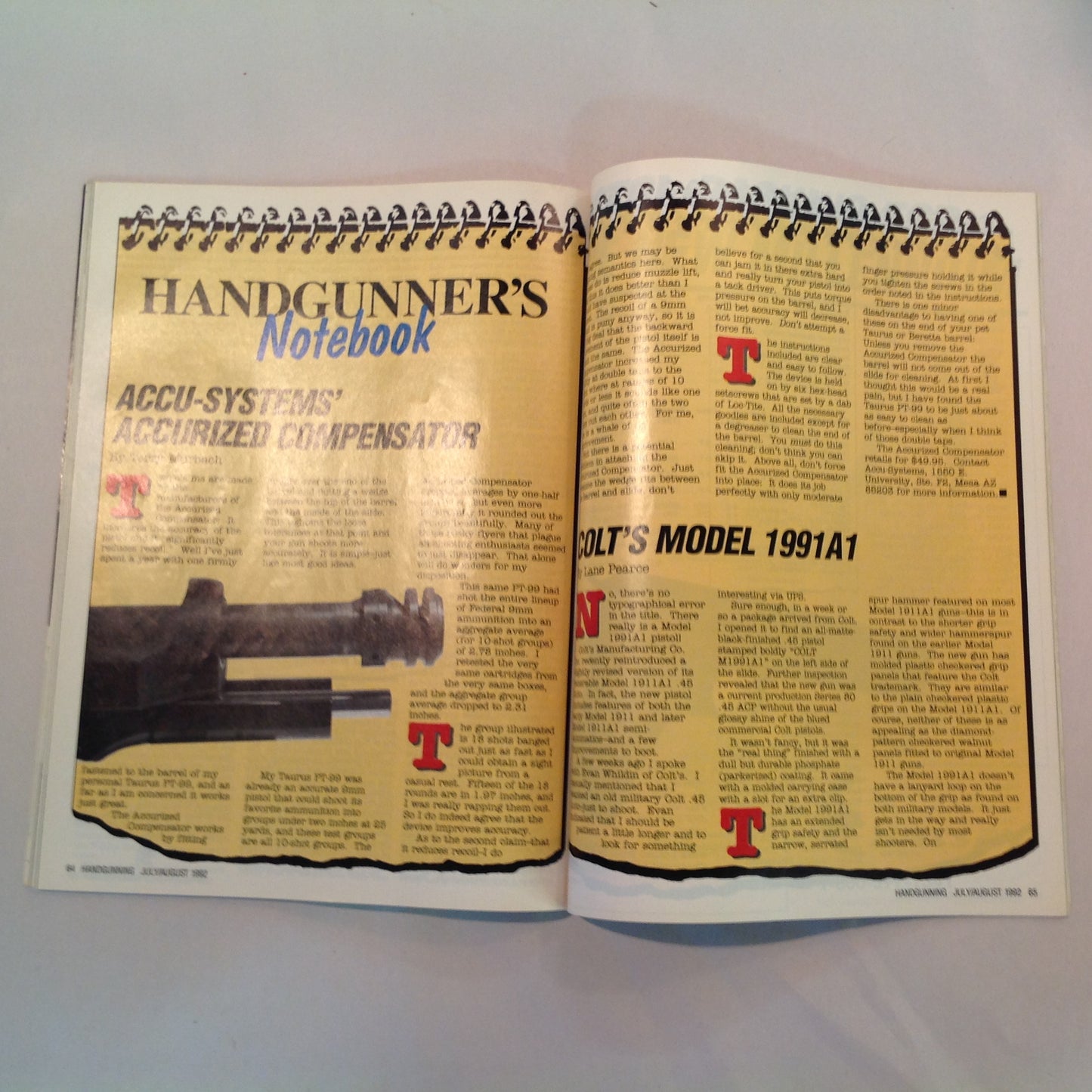 Vintage Jul/Aug 1992 Hand Gunning Magazine Double Take Browning Switchblade BDM Olympic 92 Webley Trench War