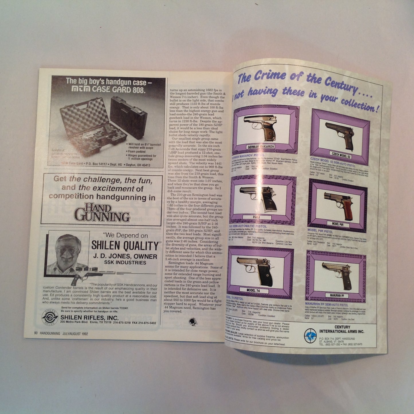 Vintage Jul/Aug 1992 Hand Gunning Magazine Double Take Browning Switchblade BDM Olympic 92 Webley Trench War