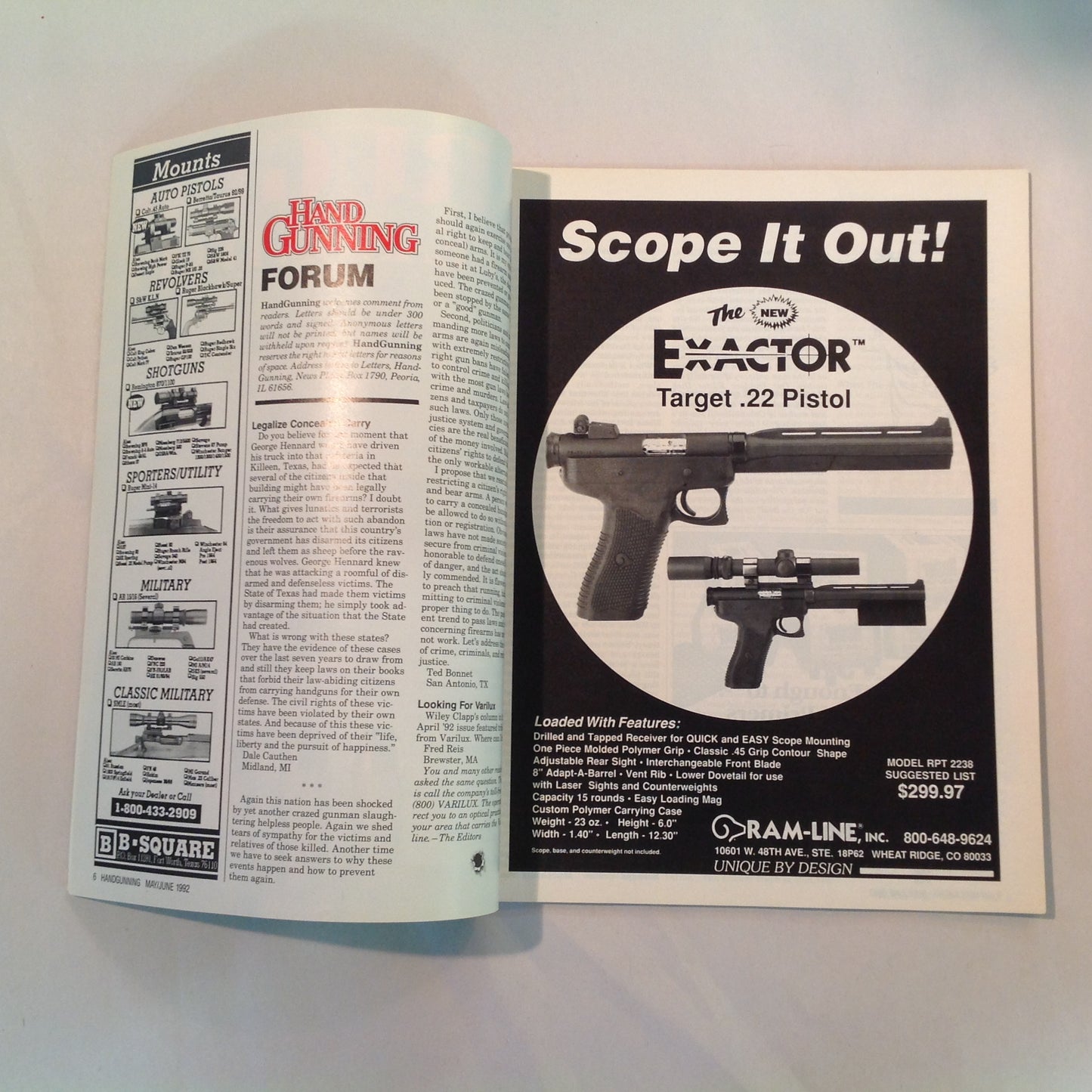 Vintage May/Jun 1992 Hand Gunning Magazine Self-Defense Up Close and Personal Civilian Gun Carry? New Defense Guns
